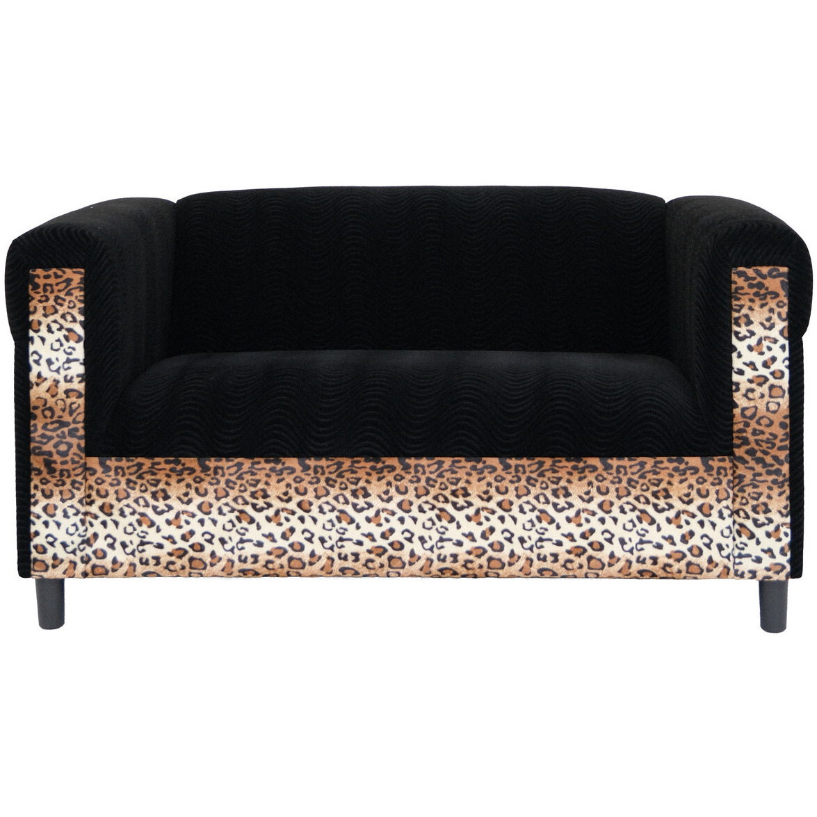 72 Black And  Leopard Velvet Love Seat