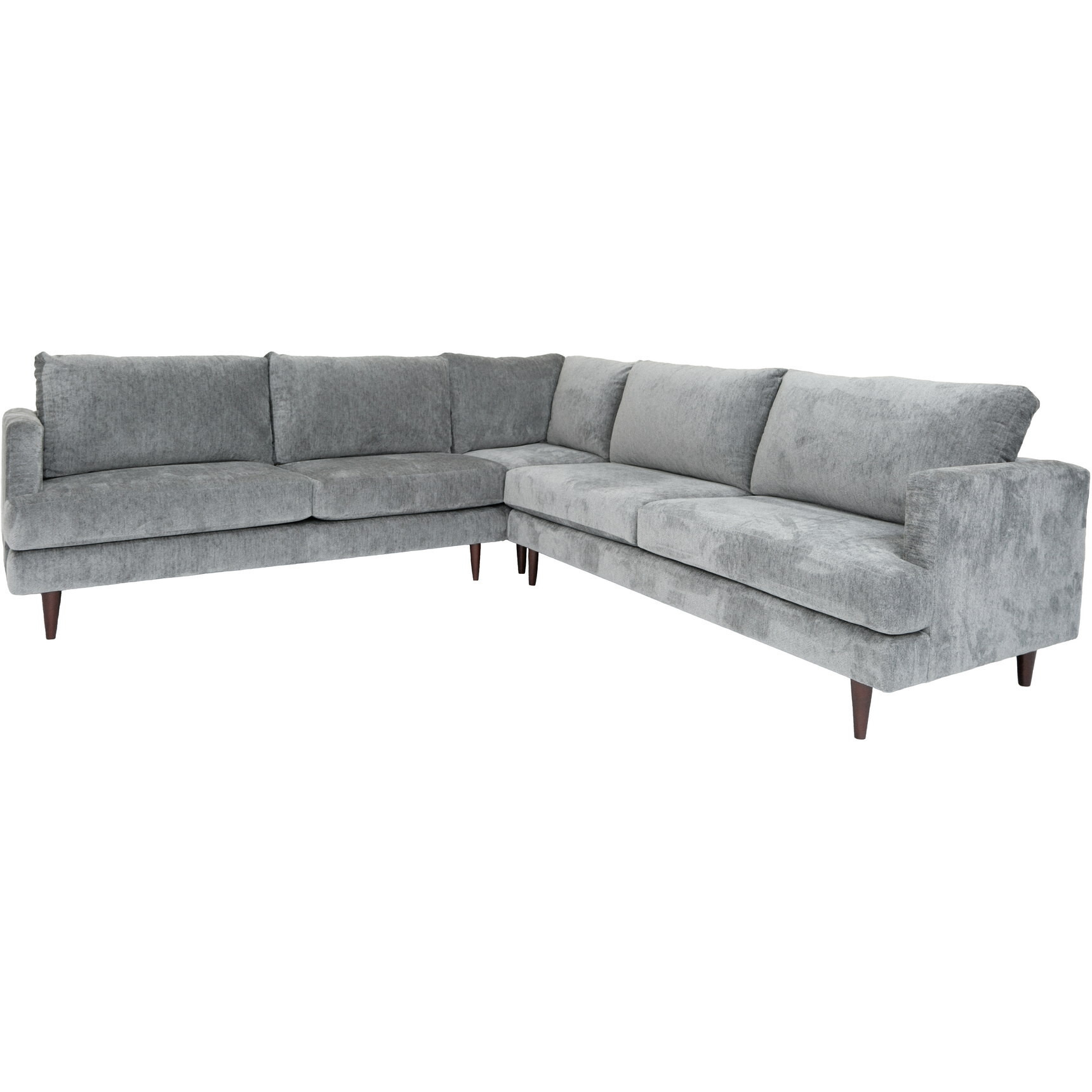 Silver Velvet L Shaped Three Piece Sectional
