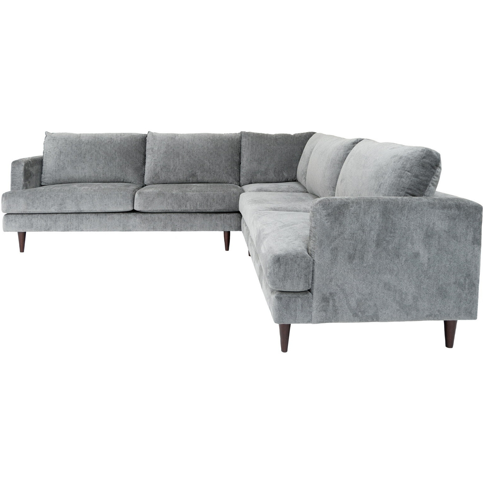 Silver Velvet L Shaped Three Piece Sectional