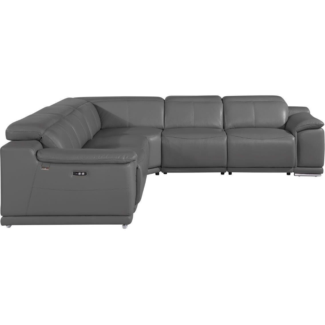Gray Italian Leather Power Reclining U Shaped Five Piece Corner Sectional With Console