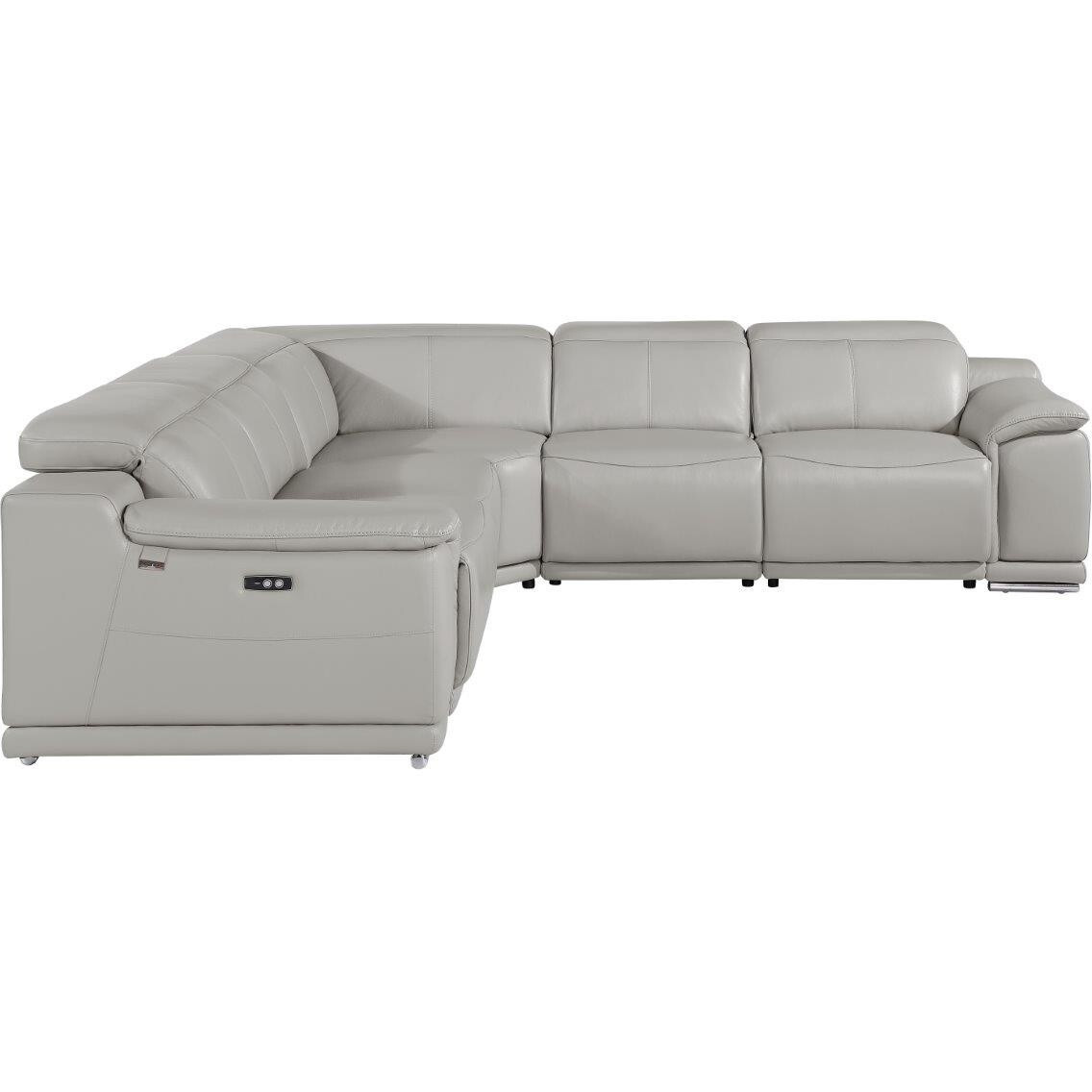 Light Gray Italian Leather Power Reclining U Shaped Five Piece Corner Sectional With Console