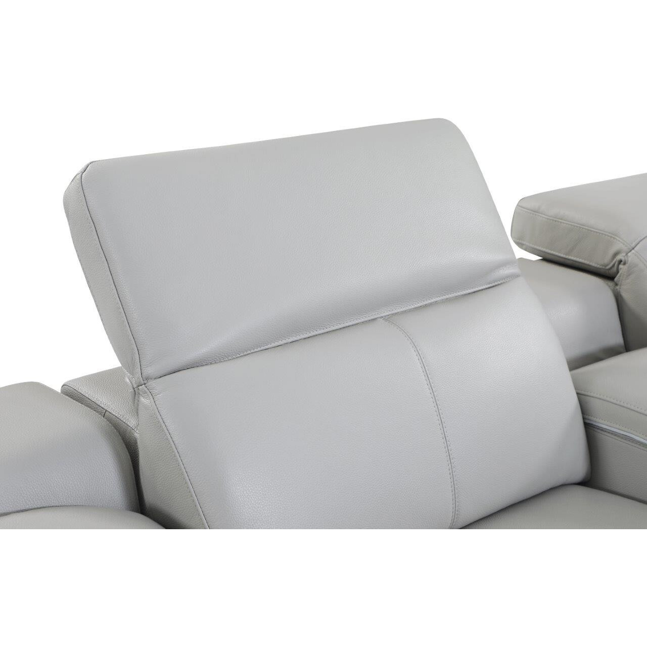 Light Gray Italian Leather Power Reclining U Shaped Five Piece Corner Sectional With Console