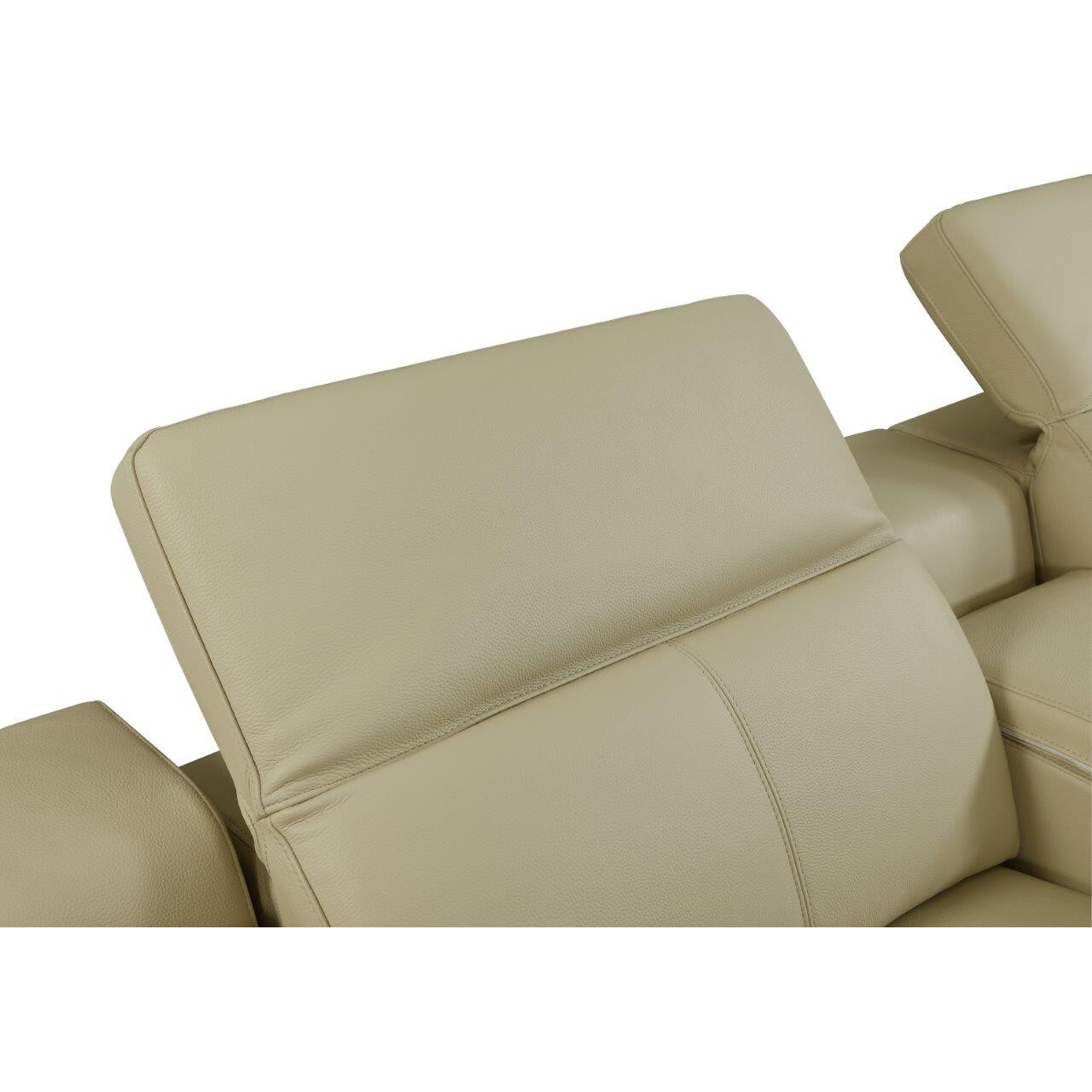 Beige Italian Leather Power Reclining U Shaped Five Piece Corner Sectional With Console