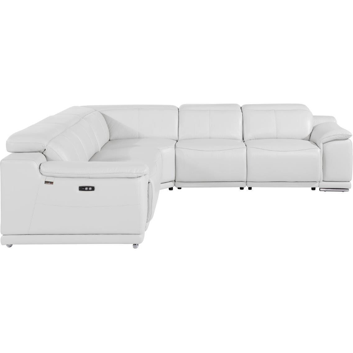 White Italian Leather Power Reclining U Shaped Five Piece Corner Sectional With Console