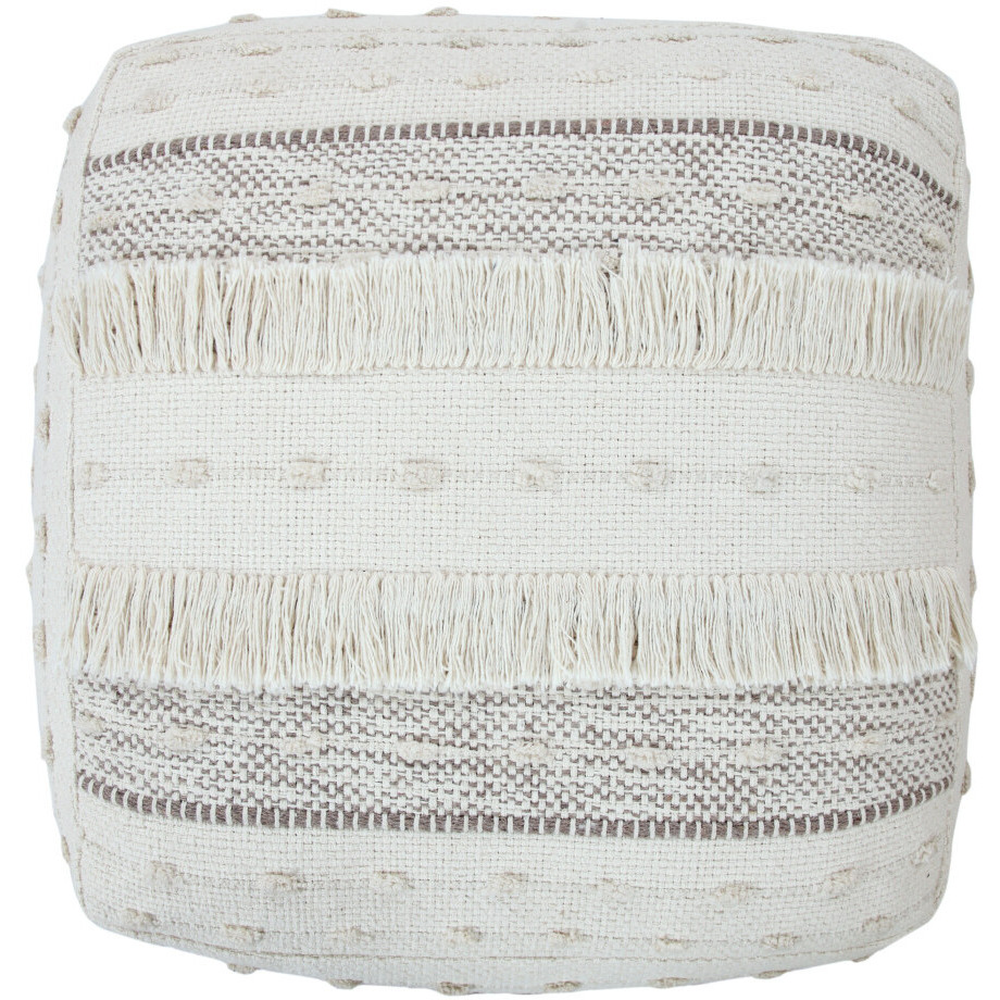 18 Cream Cotton Striped Pouf Ottoman