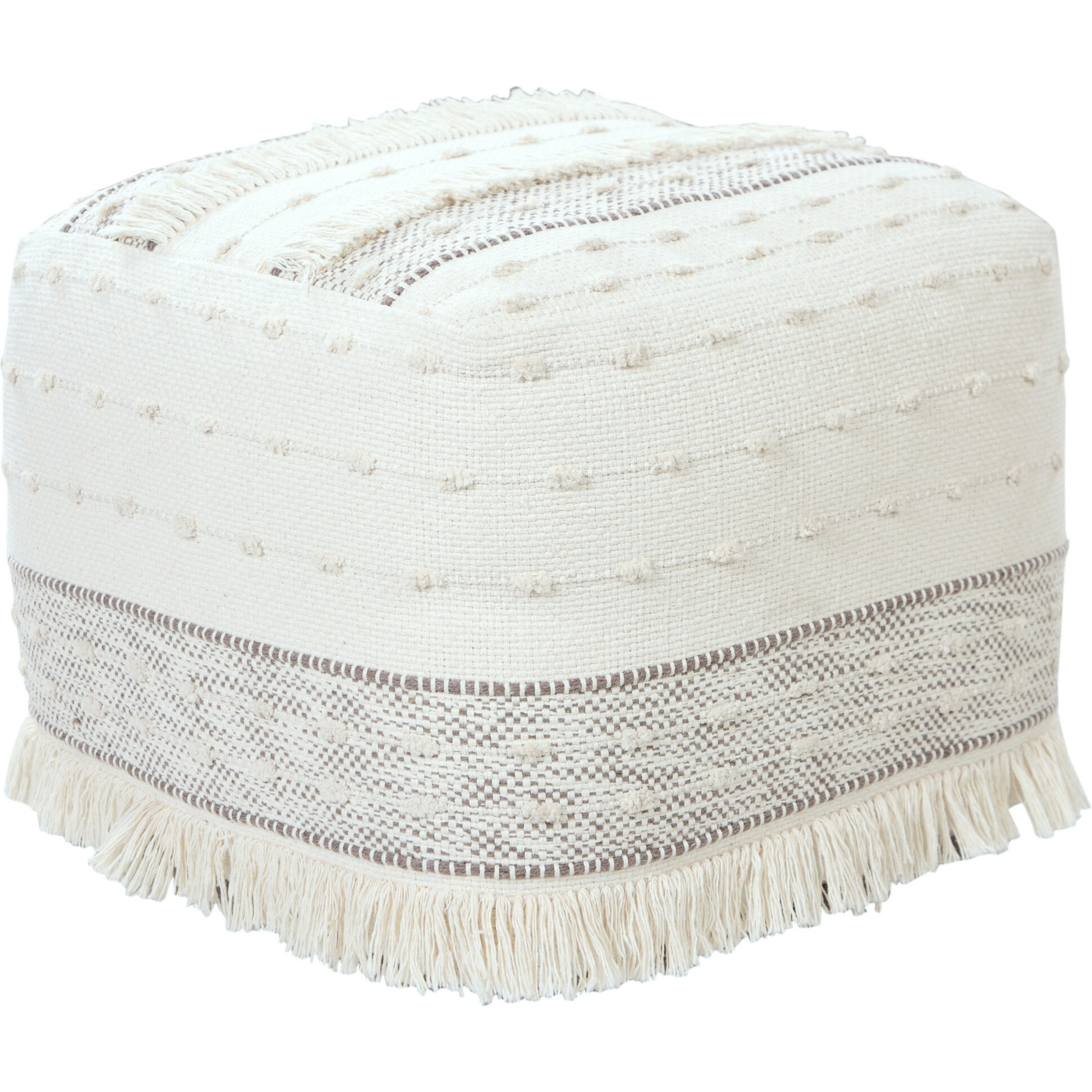 18 Cream Cotton Striped Pouf Ottoman