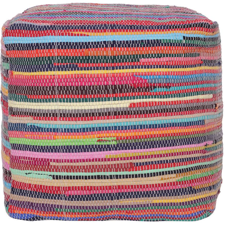 18 Red Cotton Cube Striped Pouf Ottoman