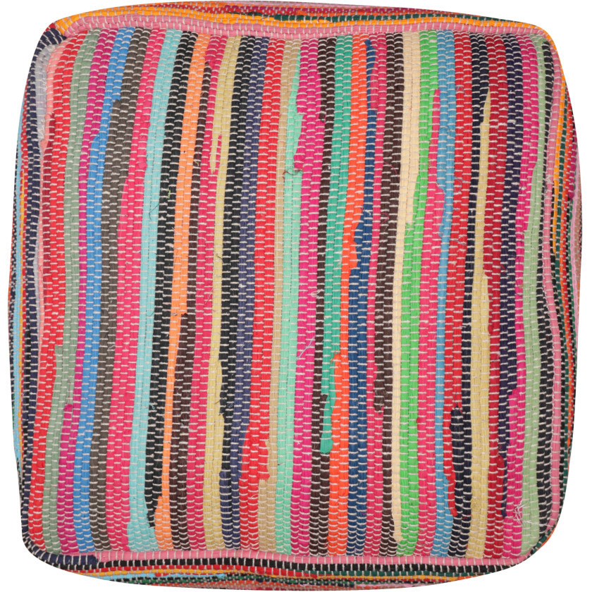 18 Red Cotton Cube Striped Pouf Ottoman