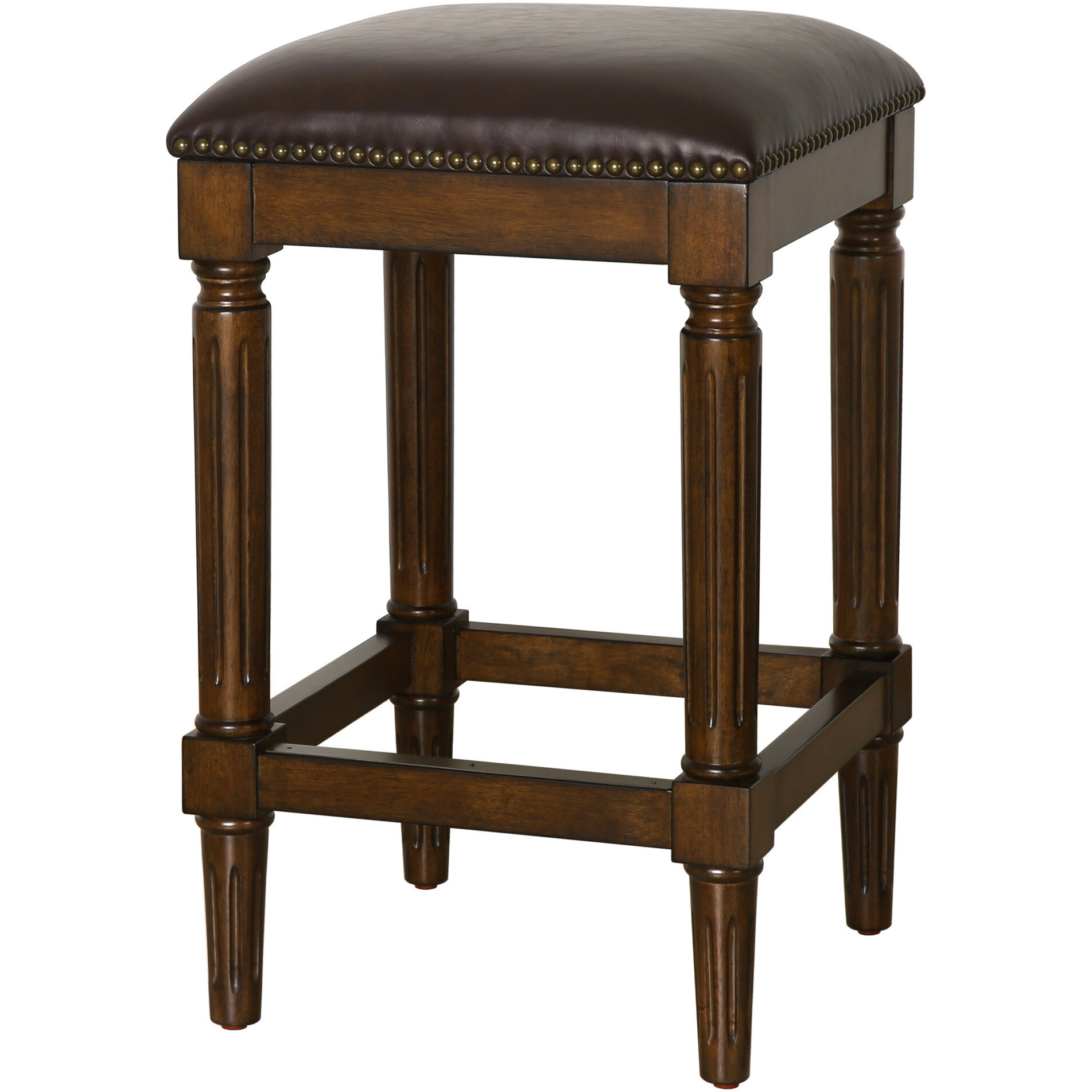 27 Brown And Dark Brown Solid Wood Backless Counter Height Bar Chair With Footrest