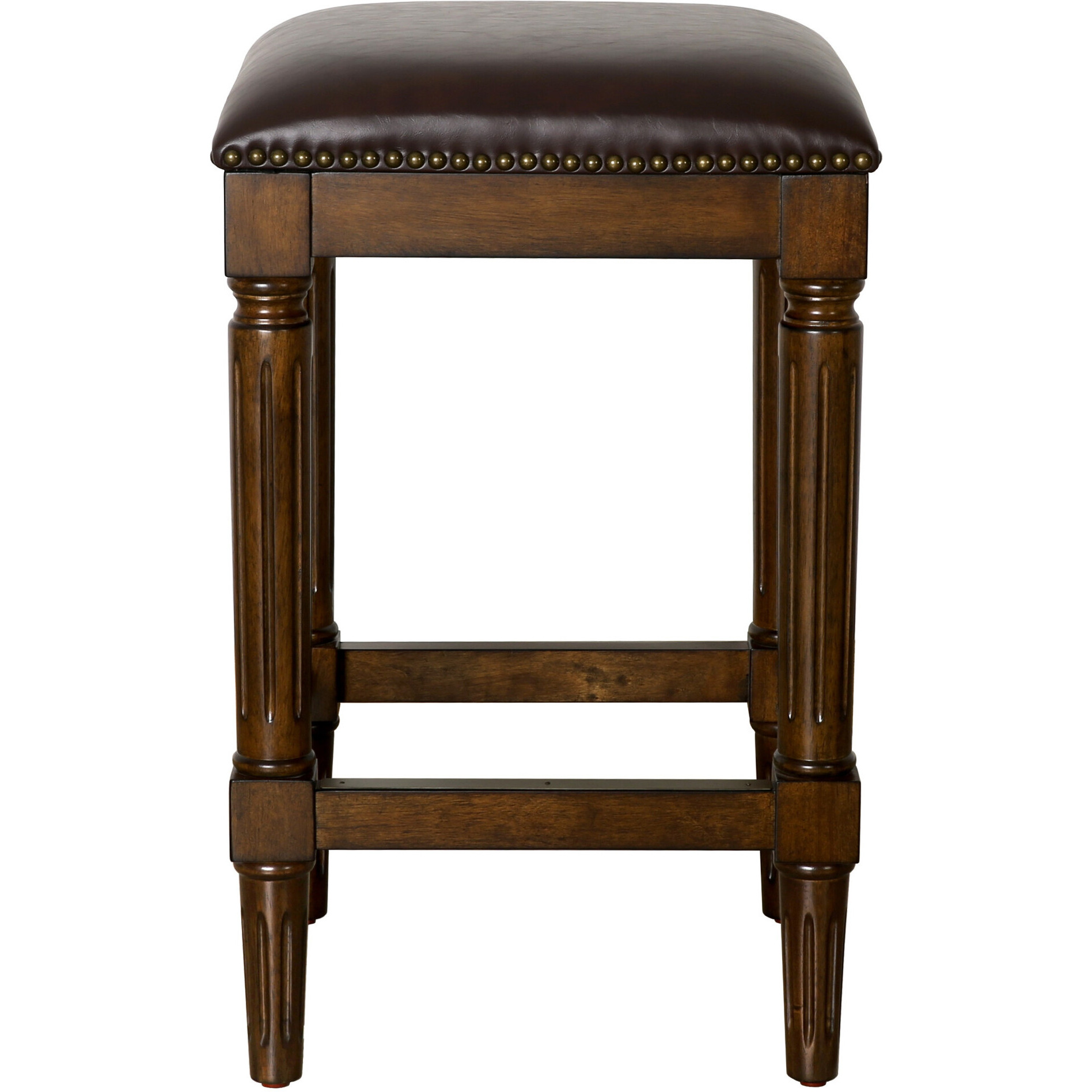 27 Brown And Dark Brown Solid Wood Backless Counter Height Bar Chair With Footrest