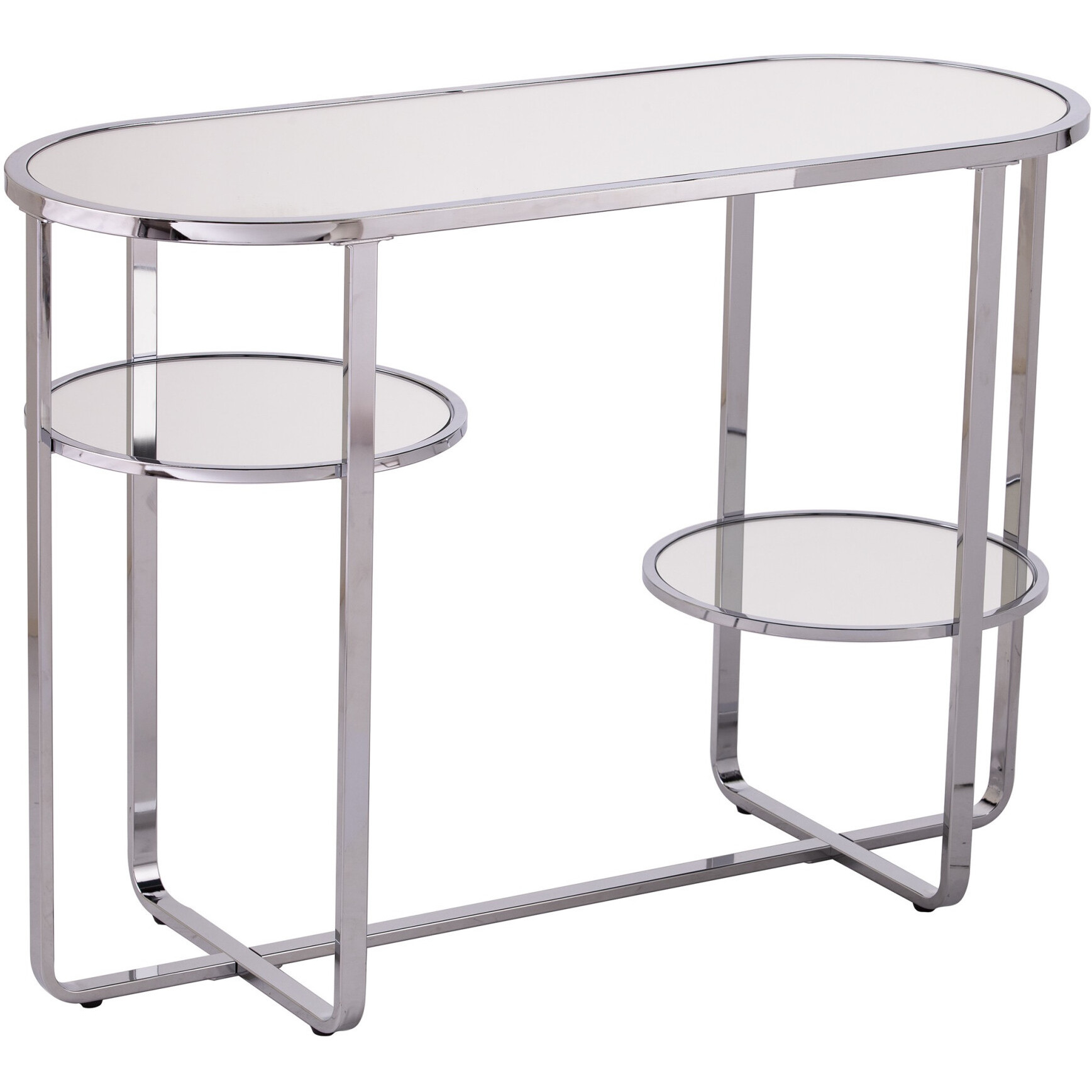 42"" Clear And Silver Mirrored Glass Oval Frame Console Table With Storage