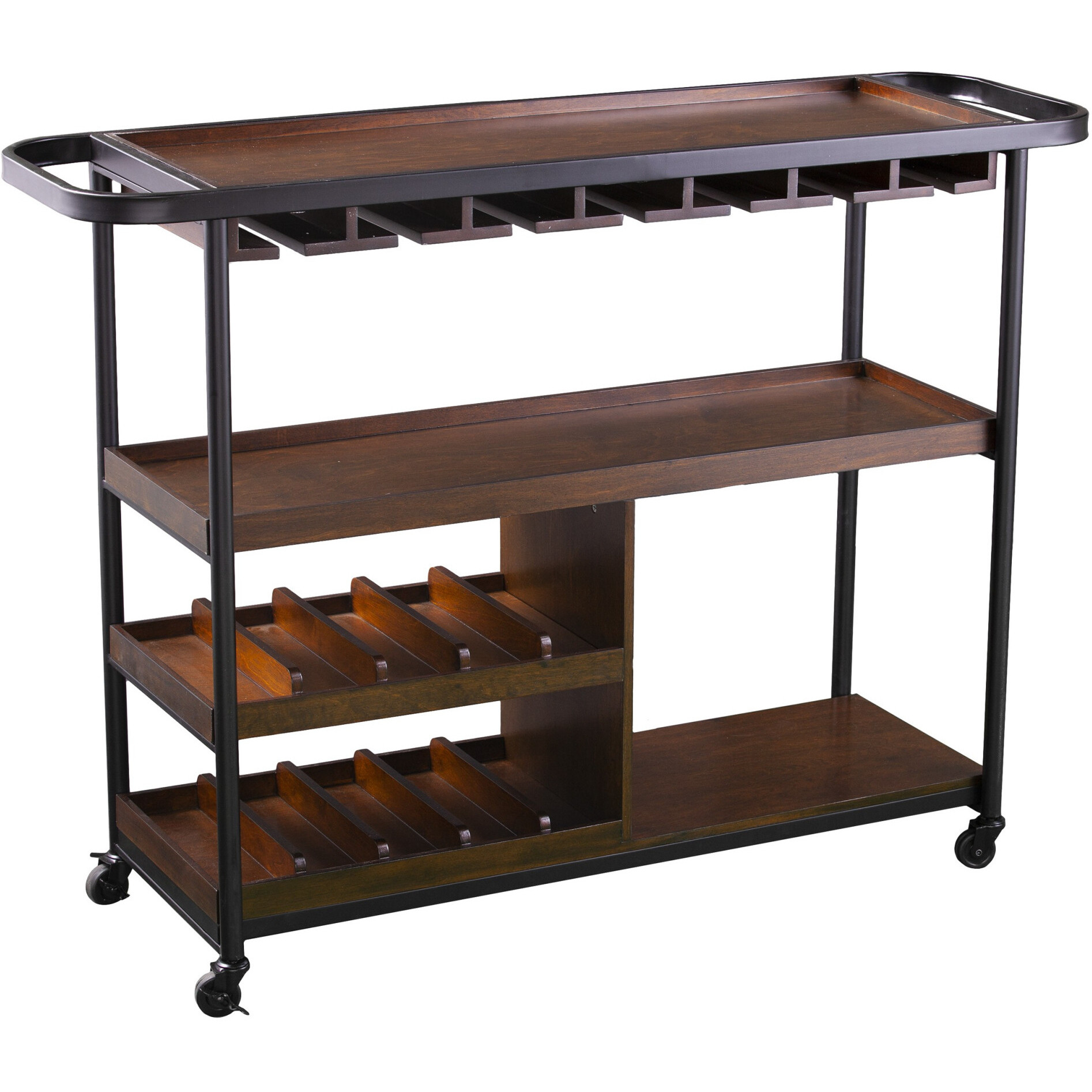 Brown Rolling Bar Cart
