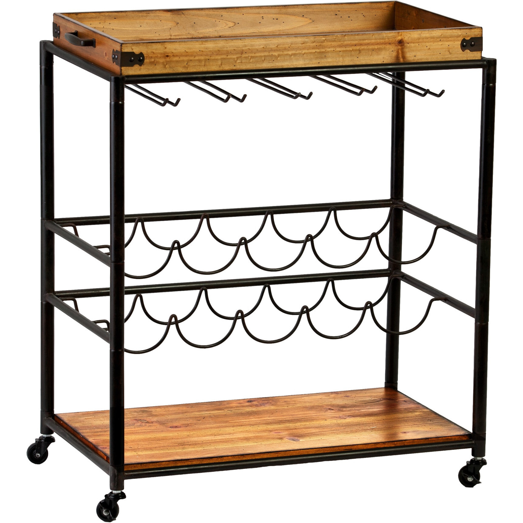 Brown And Black Metal Bar Cart With Wine Storage