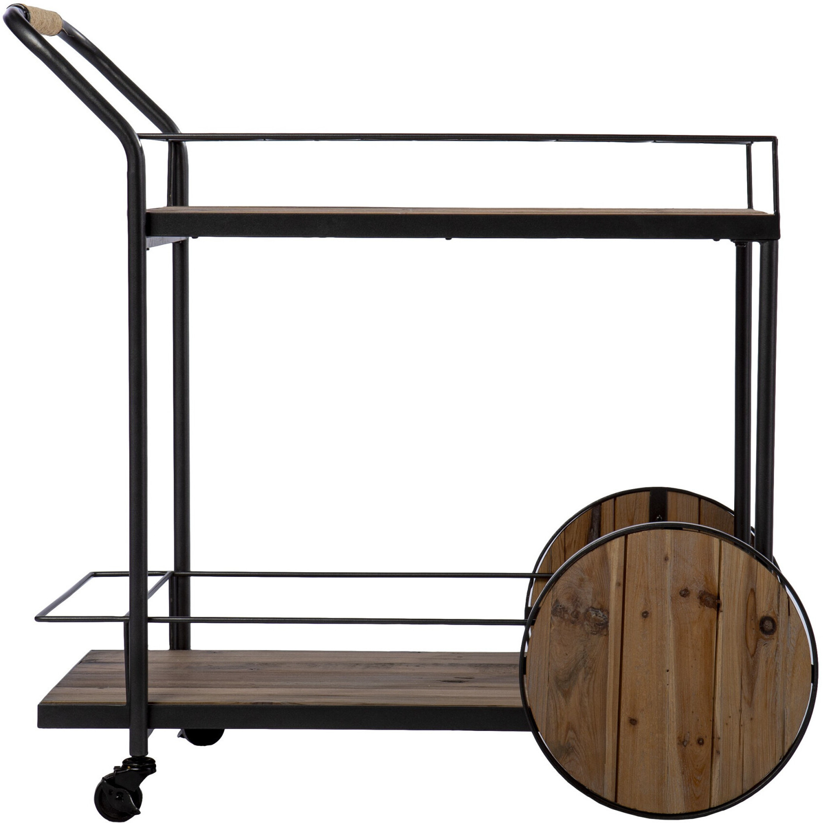 Natural And Black Reclaimed Wood Bar Cart With Wine Storage