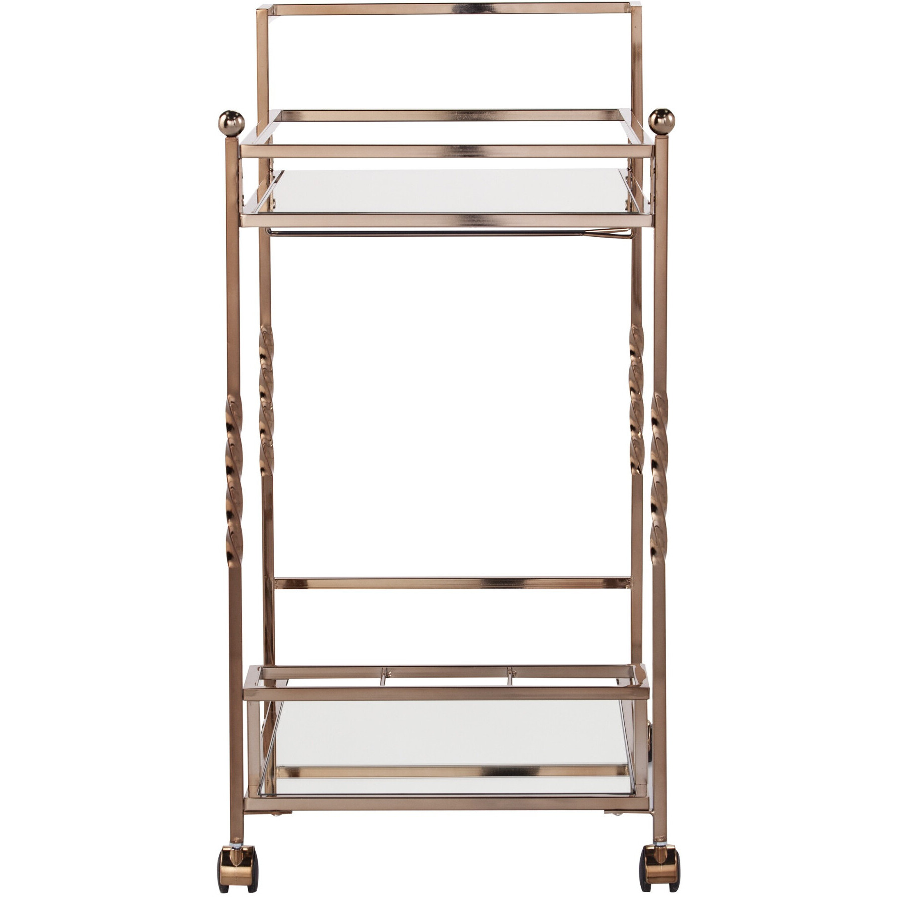 Champagne Metal And Mirrored Glass Bar Cart With Wine Storage