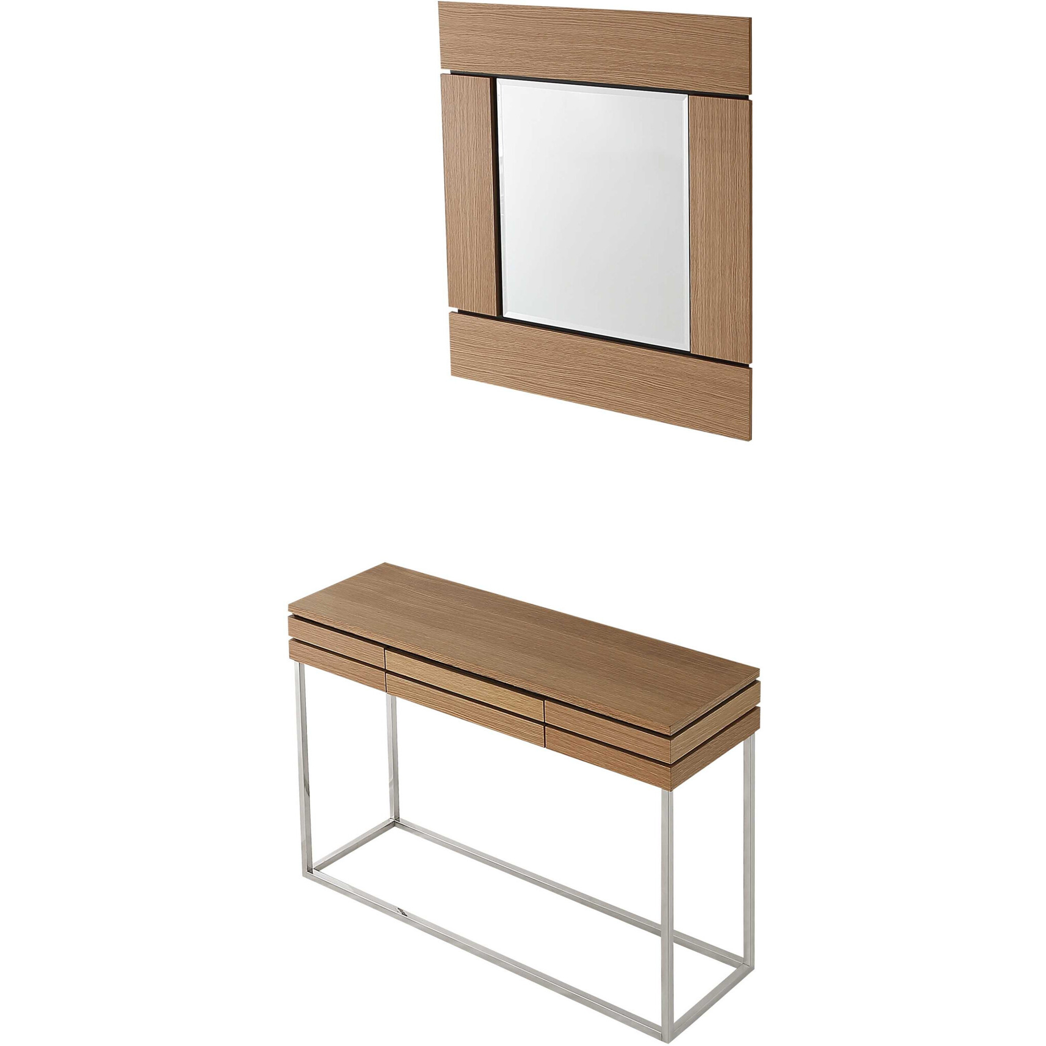 Set Of Two 47"" Brown And Silver Console Table And Drawers