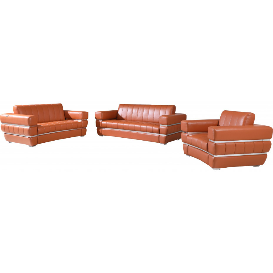 Three Piece Indoor Camel Italian Leather Six Person Seating Set