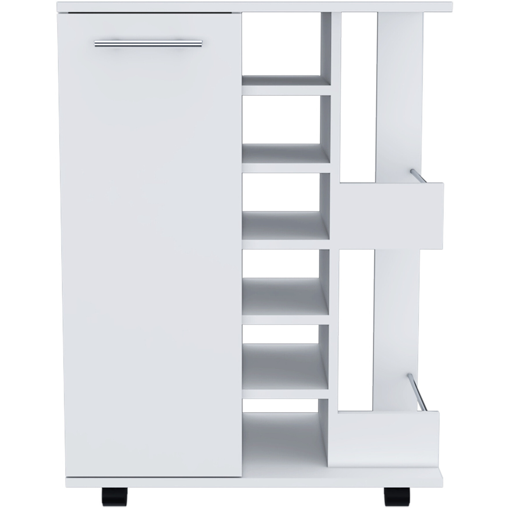 White Rolling Bar Cart With Wine Storage