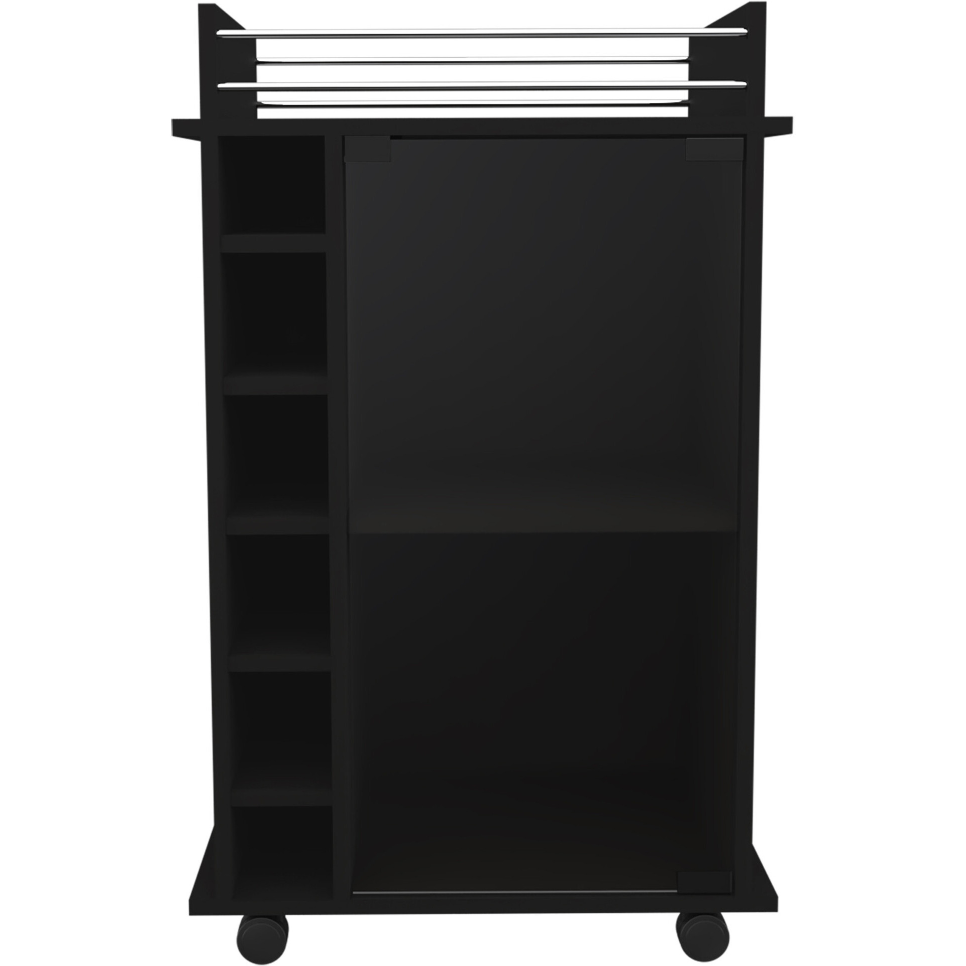 Black Rolling Bar Cart With Wine Storage