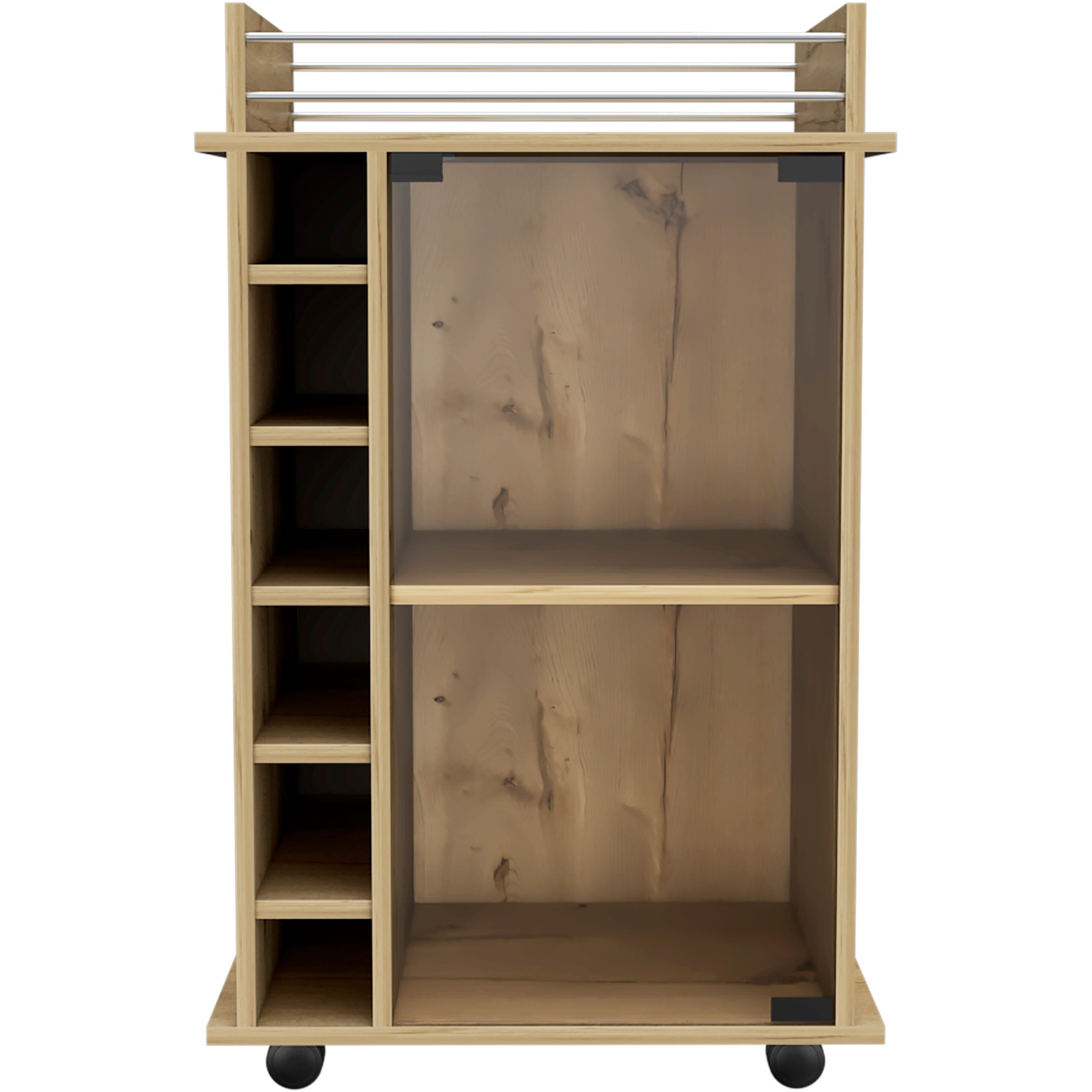 Brown Rolling Bar Cart With Wine Storage