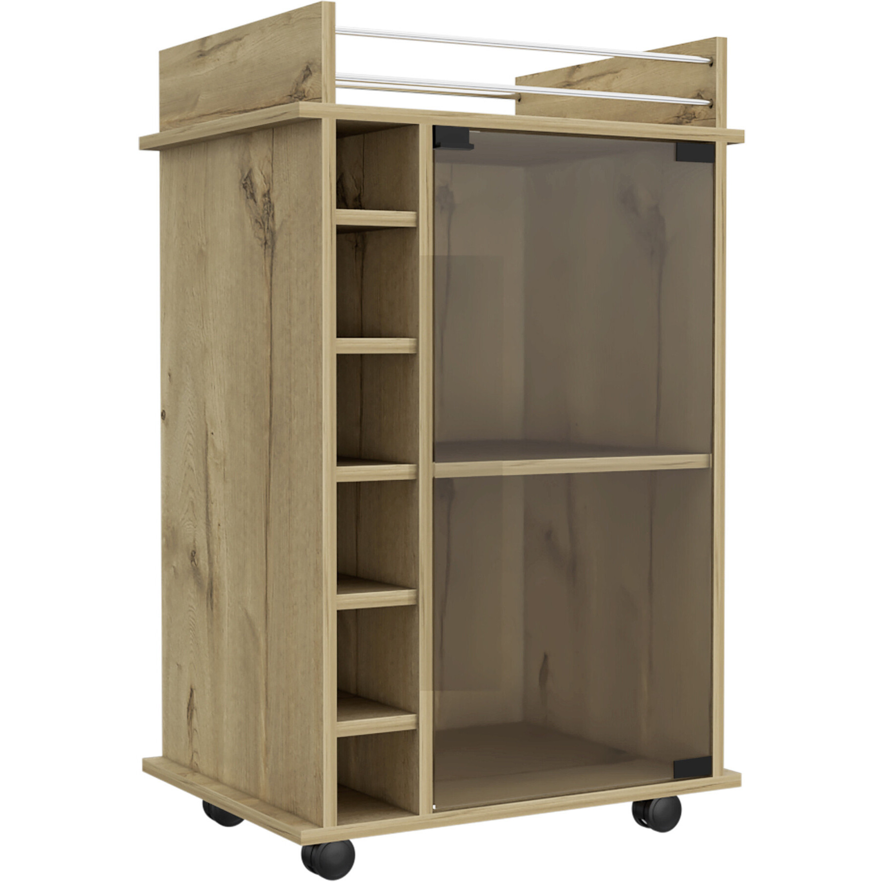 Brown Rolling Bar Cart With Wine Storage