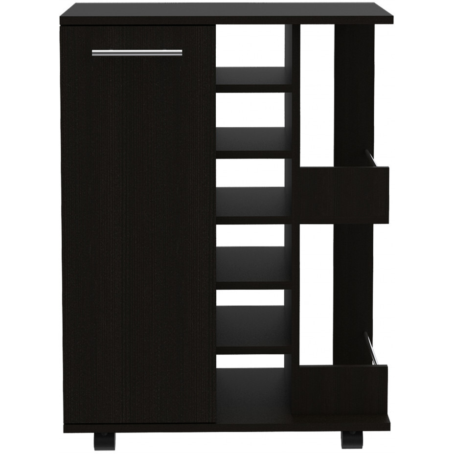 Black Rolling Bar Cart With Wine Storage
