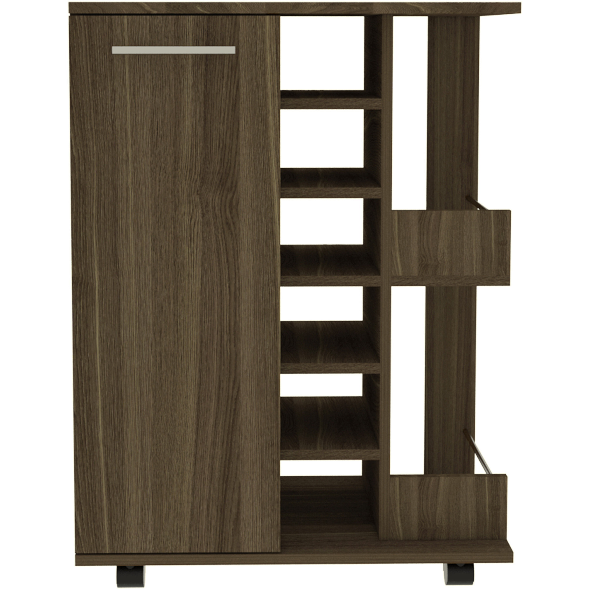 Brown Rolling Bar Cart With Wine Storage