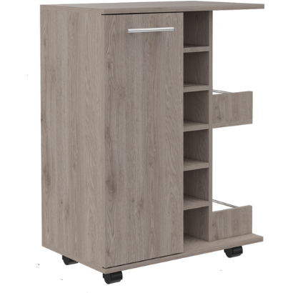 Light Gray Rolling Bar Cart With Wine Storage