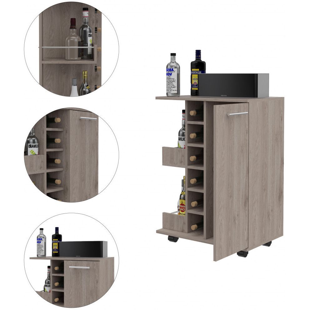 Light Gray Rolling Bar Cart With Wine Storage