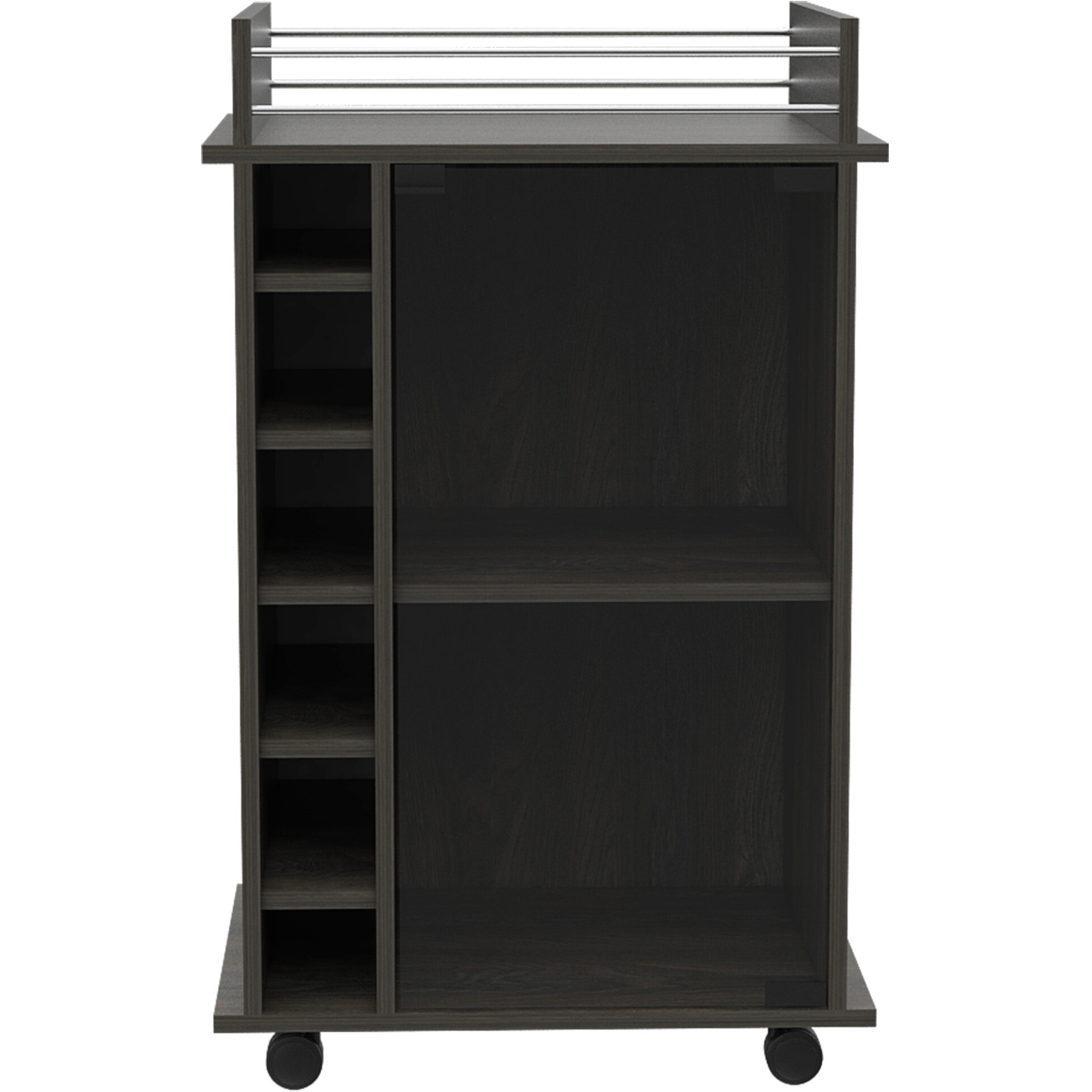 Espresso Rolling Bar Cart With Wine Storage