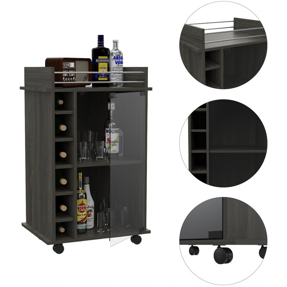 Espresso Rolling Bar Cart With Wine Storage