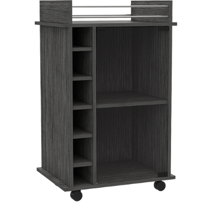 Gray Rolling Bar Cart With Wine Storage