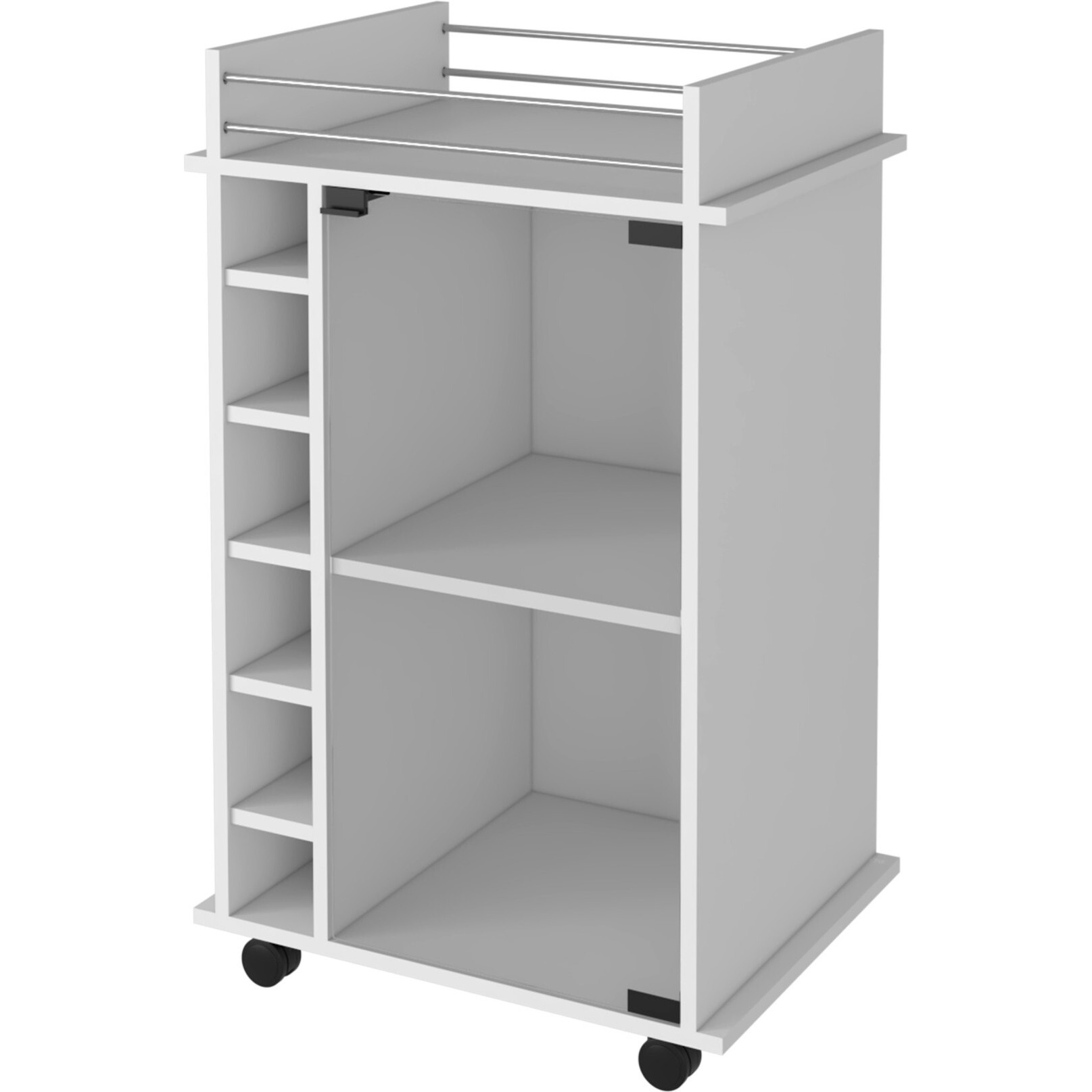 White Rolling Bar Cart With Wine Storage