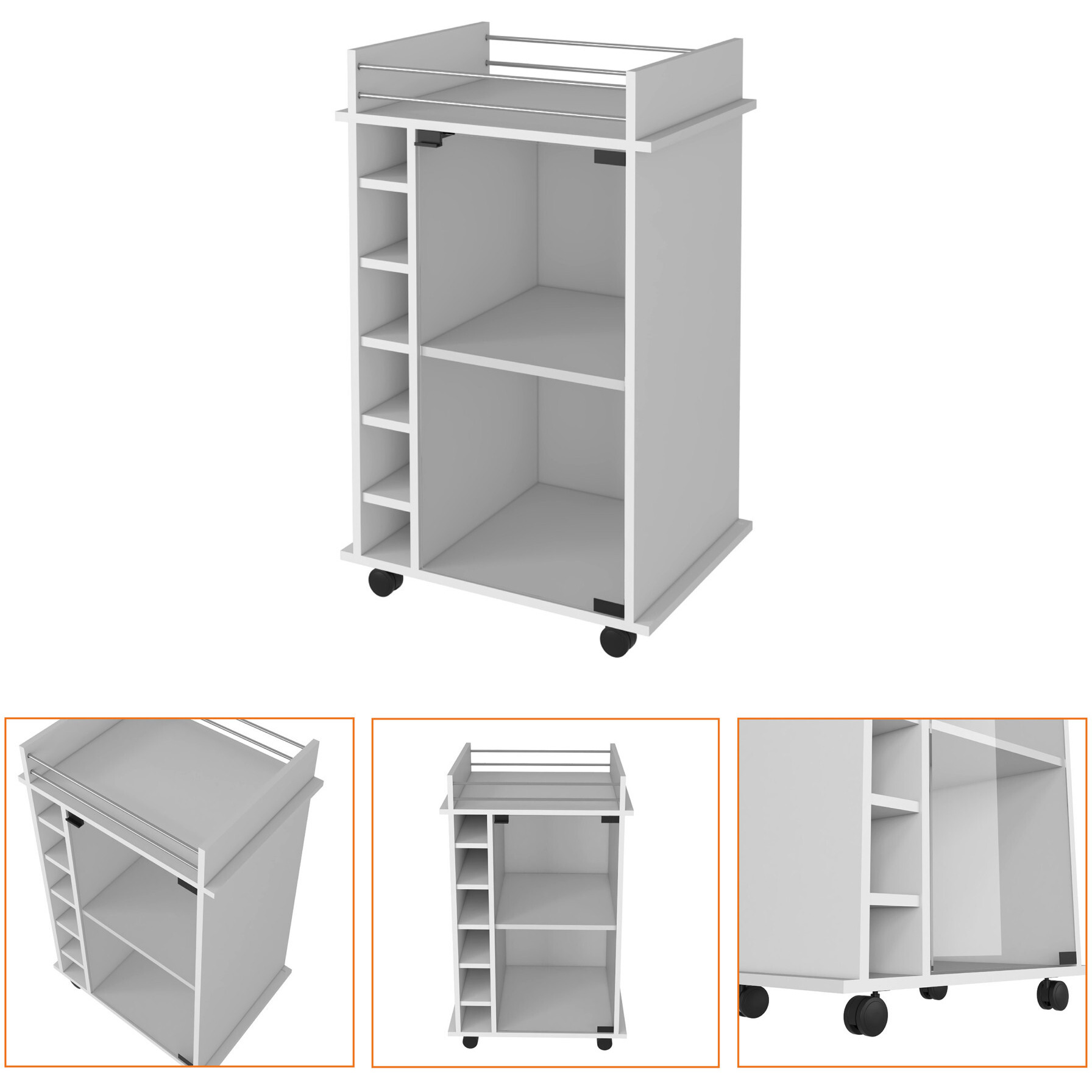 White Rolling Bar Cart With Wine Storage