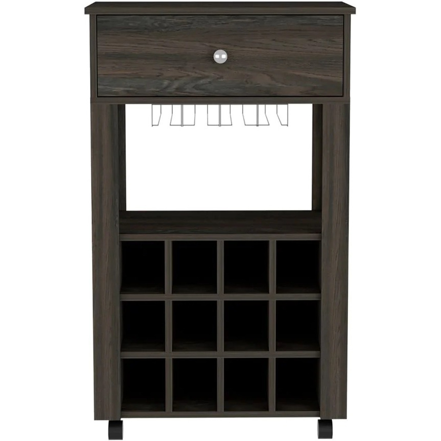 Espresso Rolling Bar Cart With Wine Storage