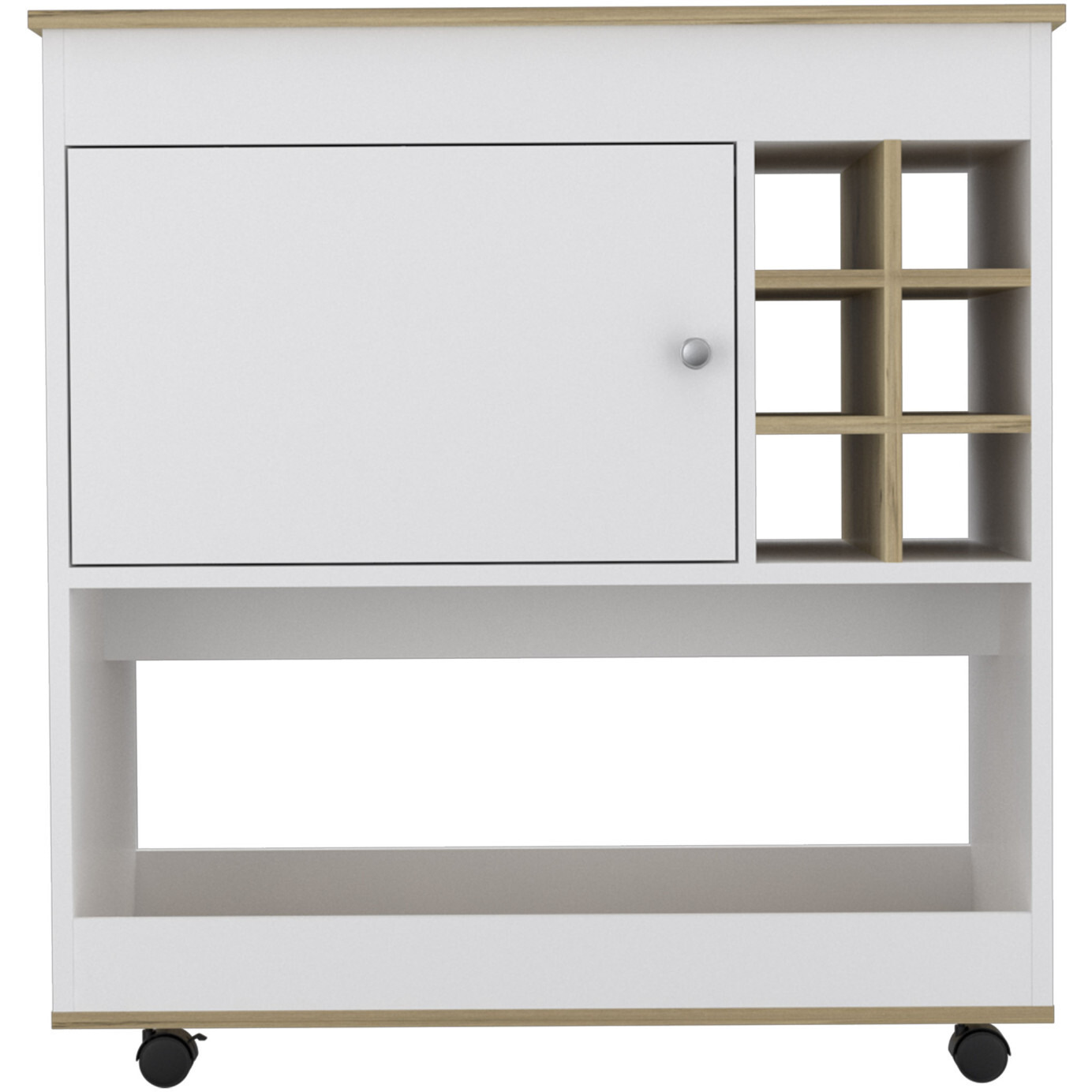 Brown And White Rolling Bar Cart With Wine Storage