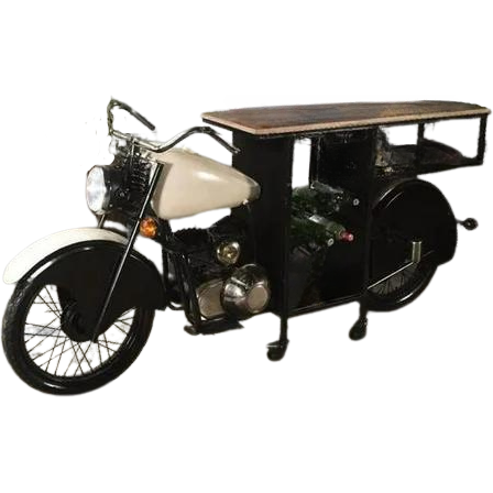Black And White Metal Glider Motorcycle Rolling Bar Cart With Wine Storage