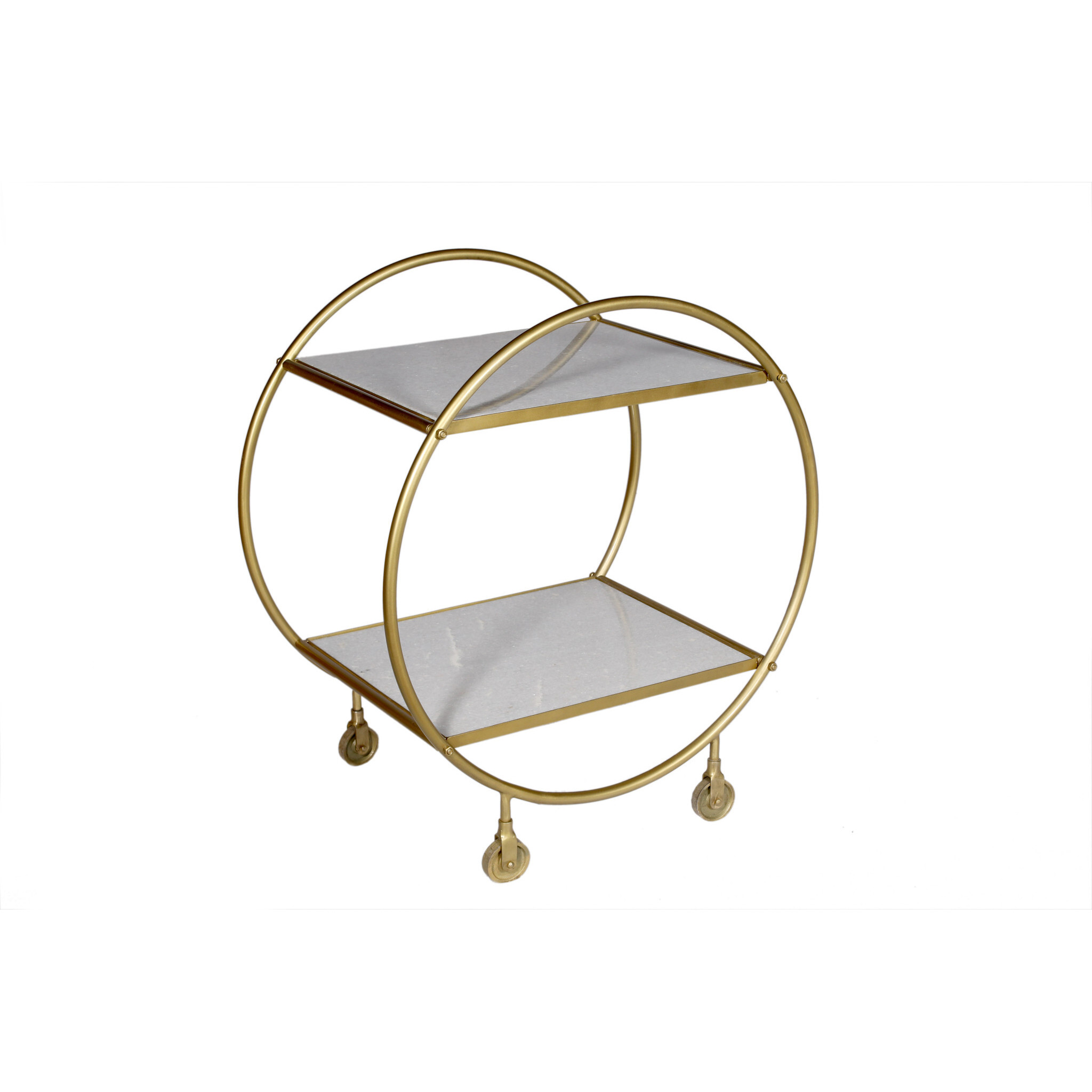Gray And Gold Iron And Marble Rolling Bar Cart