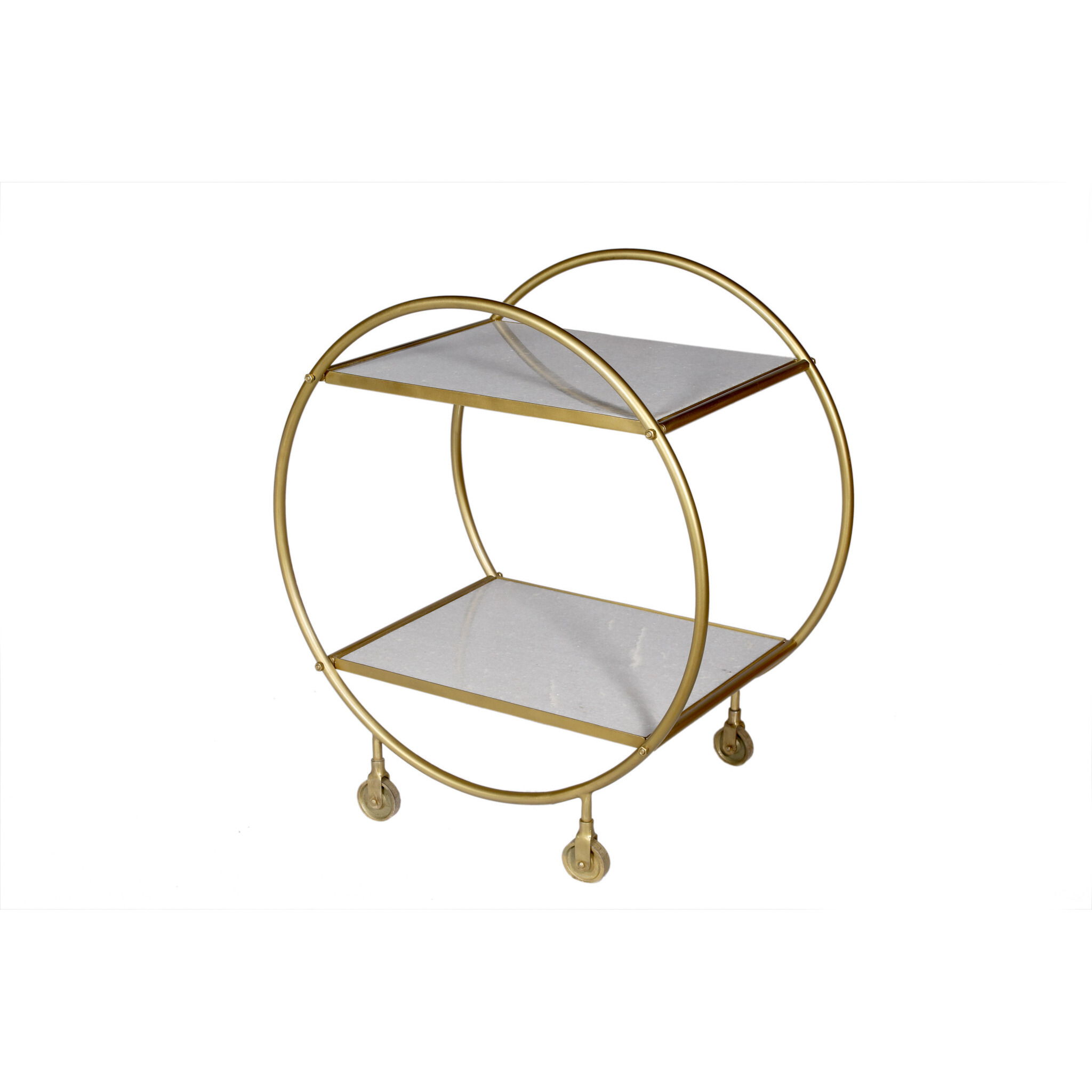 Gray And Gold Iron And Marble Rolling Bar Cart