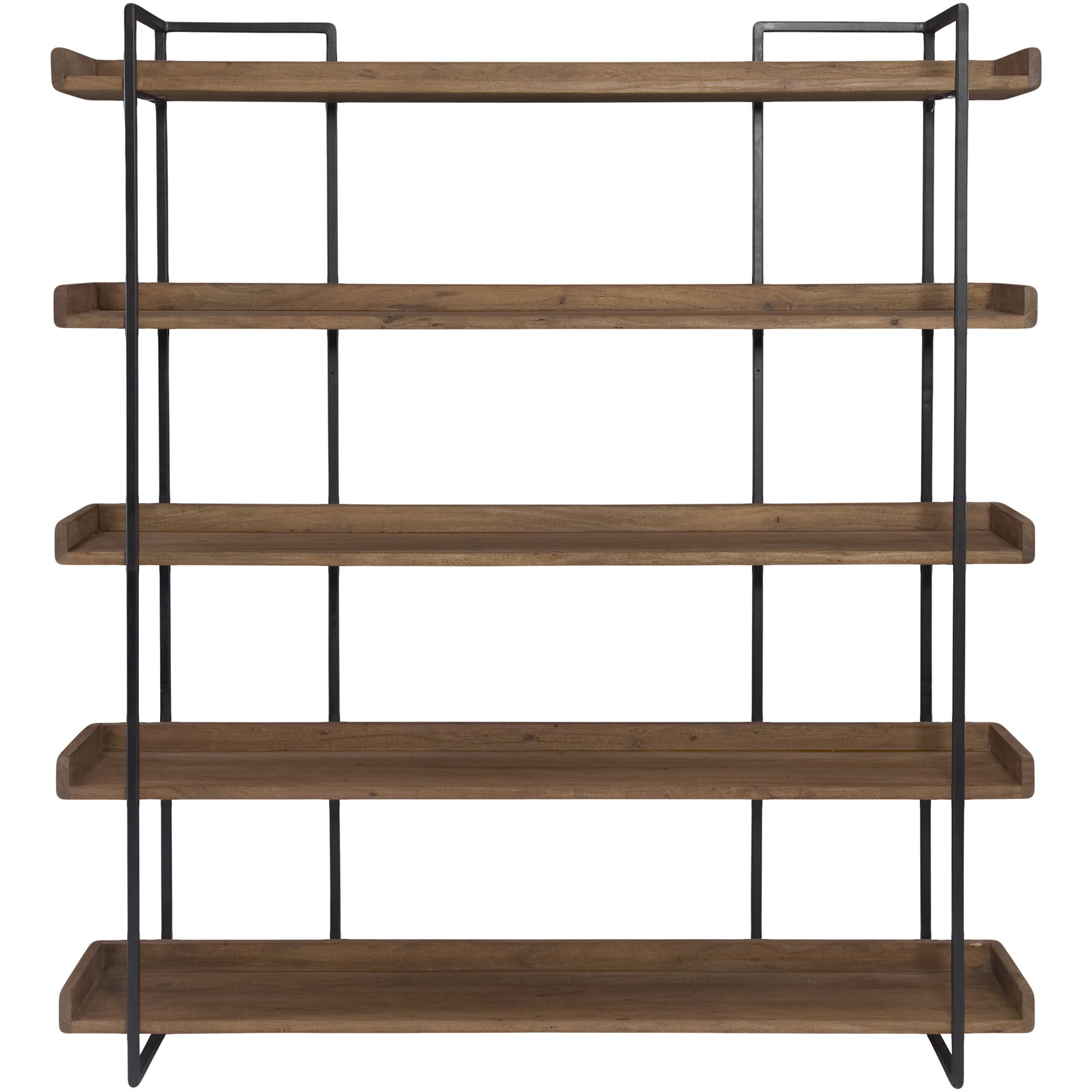 76"" Light Brown Metal Five Tier Standard Bookcase
