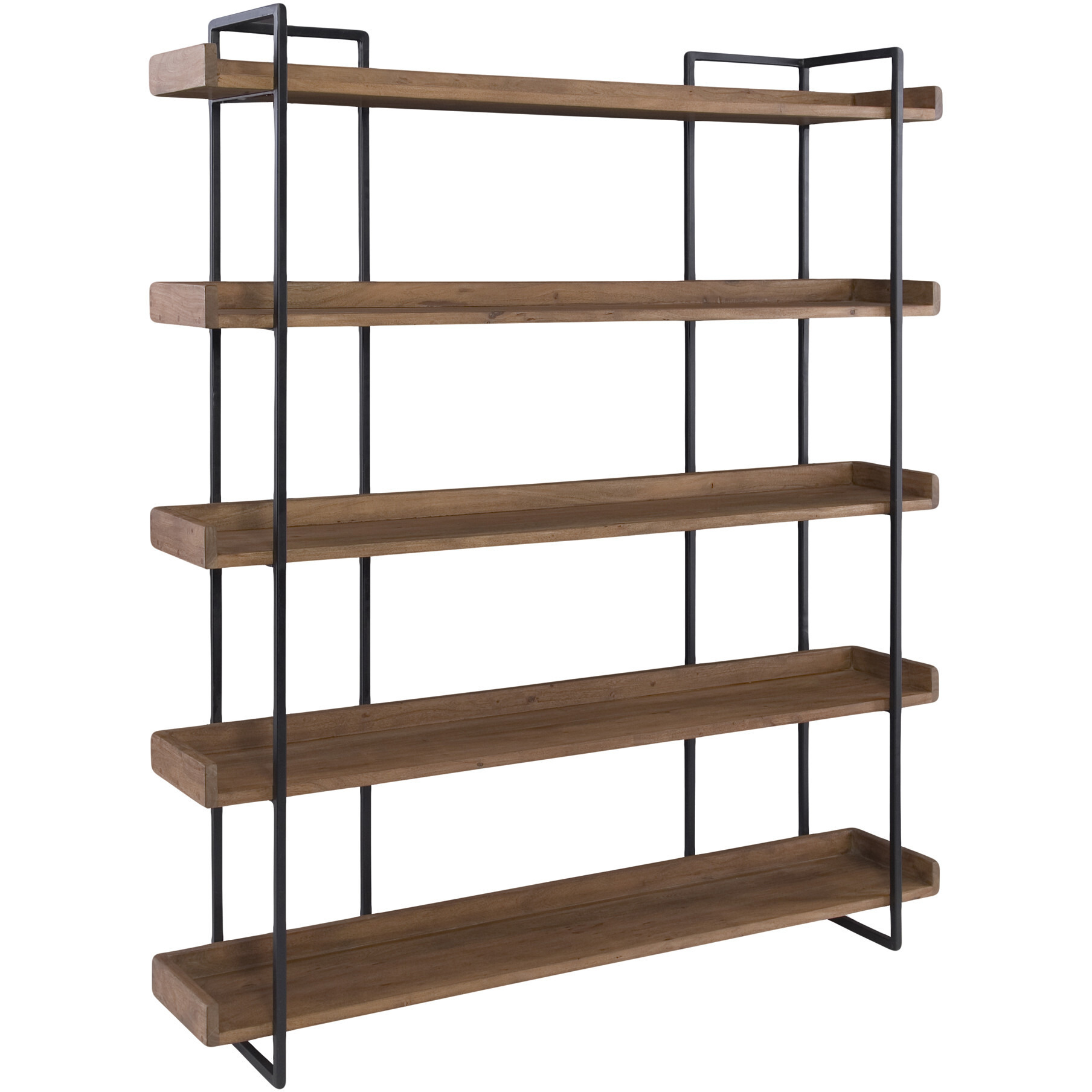 76"" Light Brown Metal Five Tier Standard Bookcase