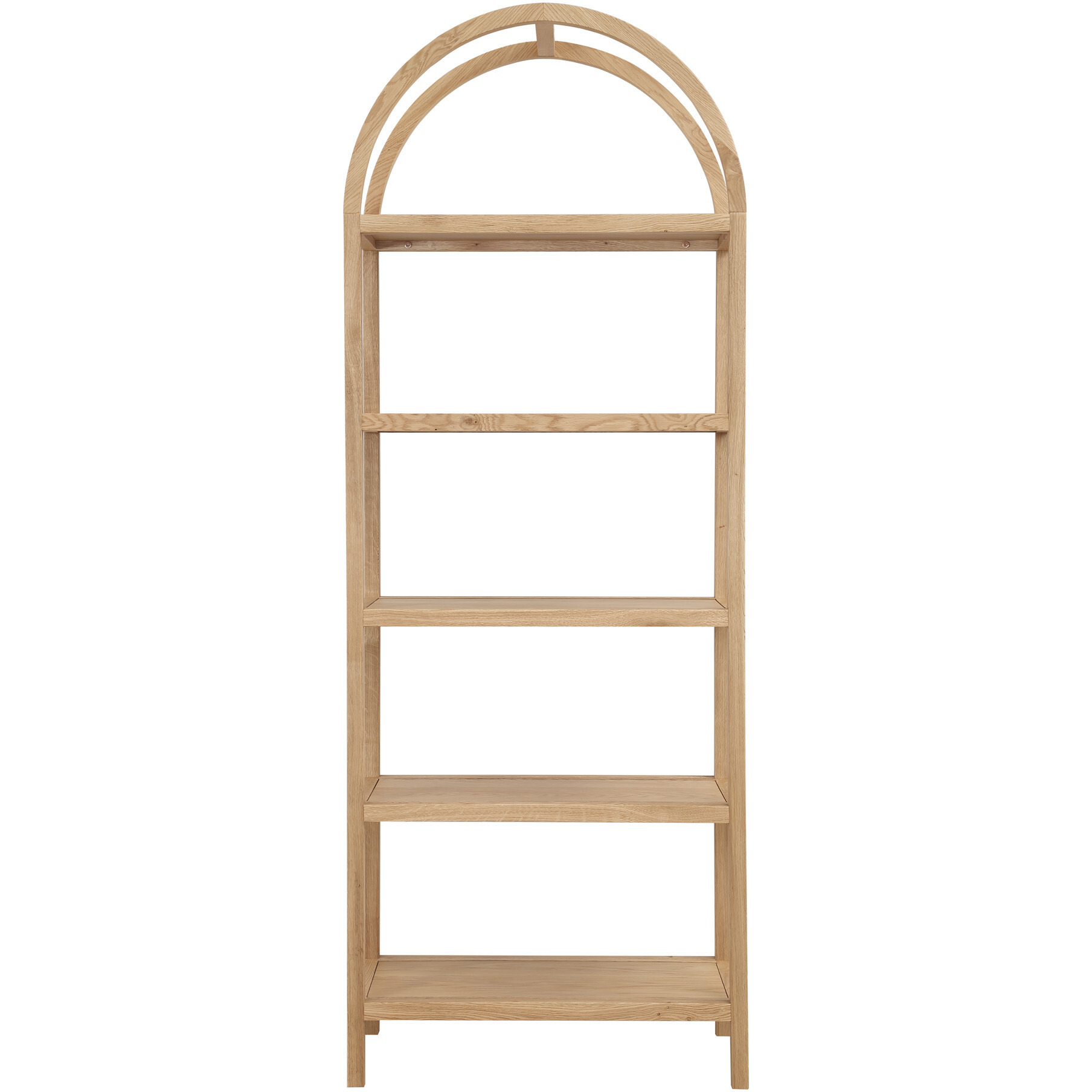 80"" Natural Wood Five Tier Arched Top Bookcase