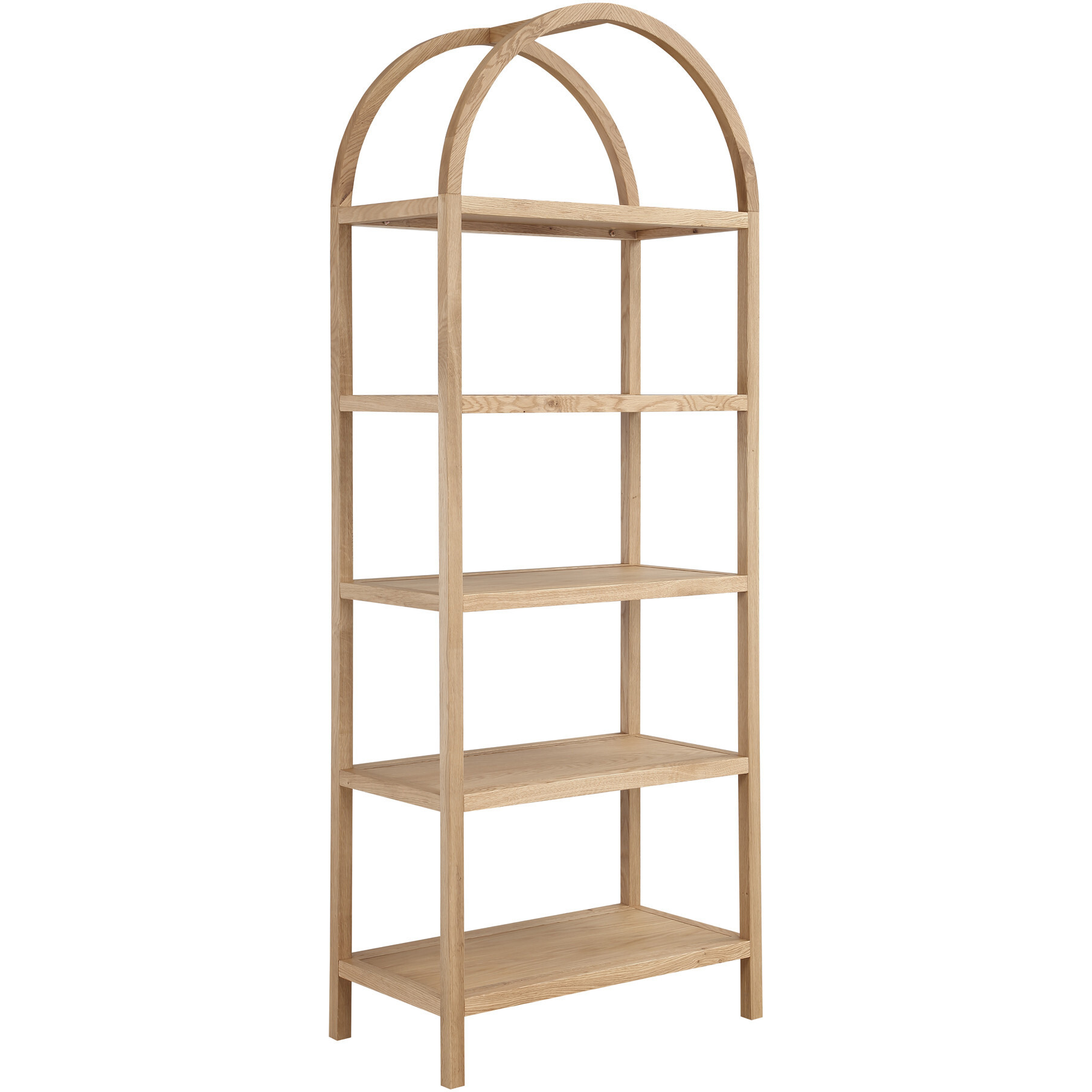 80"" Natural Wood Five Tier Arched Top Bookcase