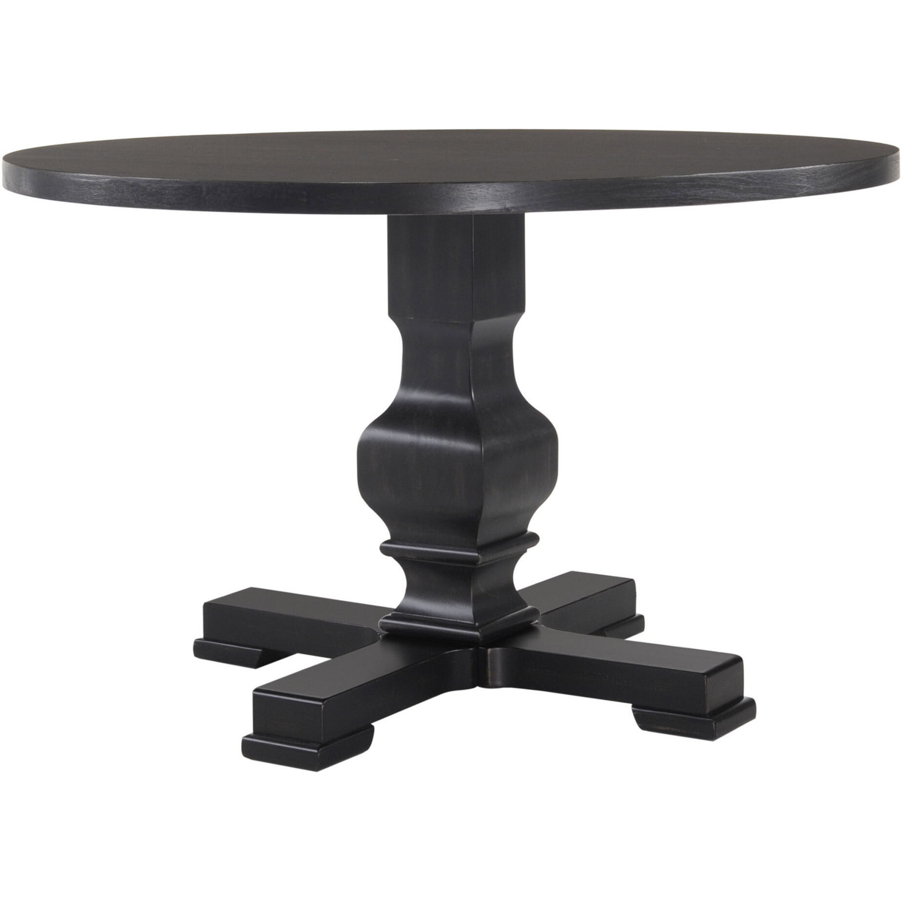 47"" Black Rounded Solid Wood Pedestal Base Dining Table