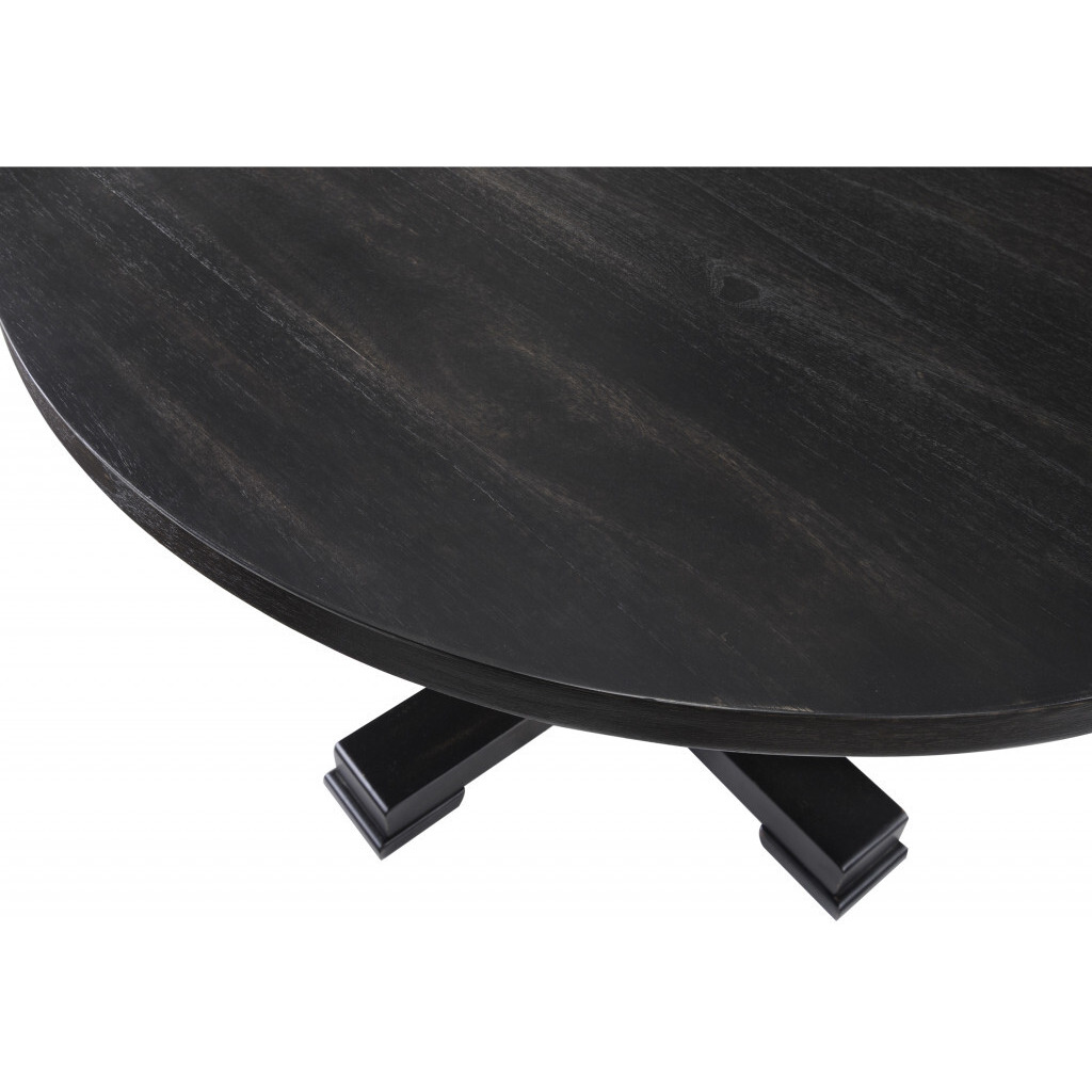 47"" Black Rounded Solid Wood Pedestal Base Dining Table