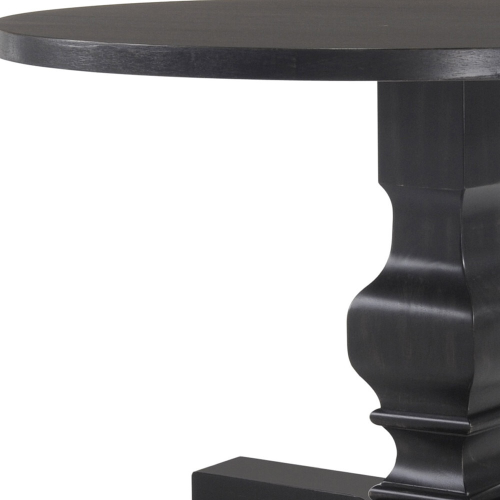 47"" Black Rounded Solid Wood Pedestal Base Dining Table