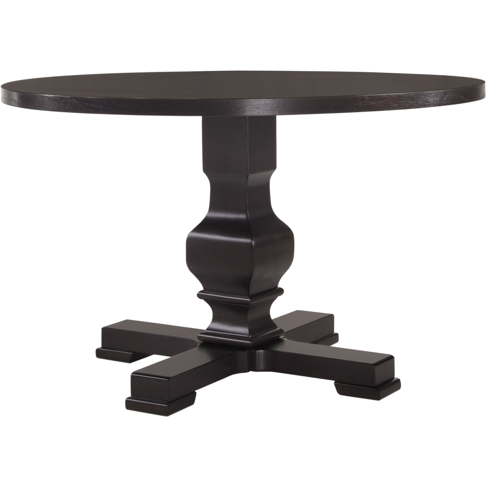 47"" Black Rounded Solid Wood Pedestal Base Dining Table