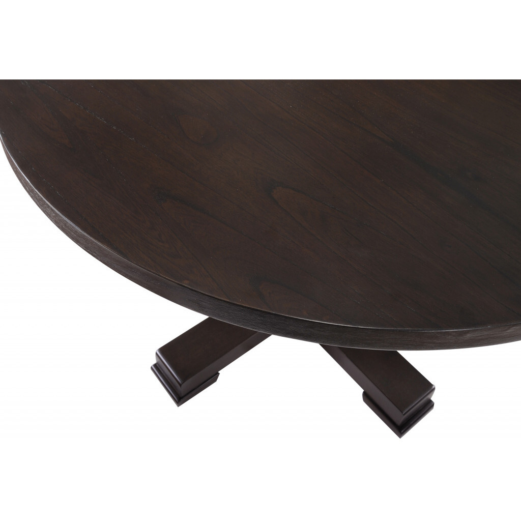 47"" Black Rounded Solid Wood Pedestal Base Dining Table