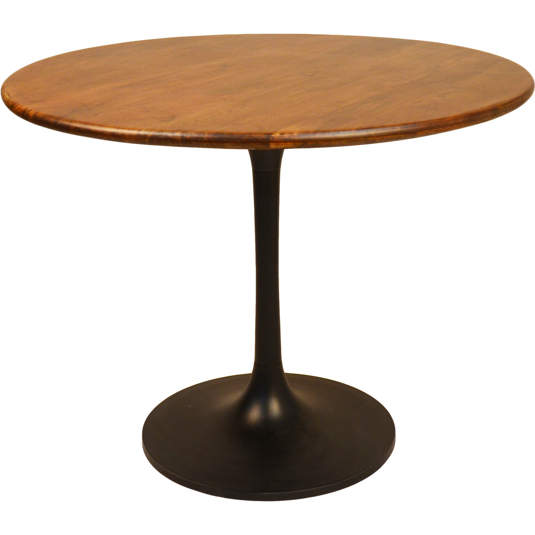 40"" Brown And Black Rounded Solid Wood And Iron Pedestal Base Dining Table