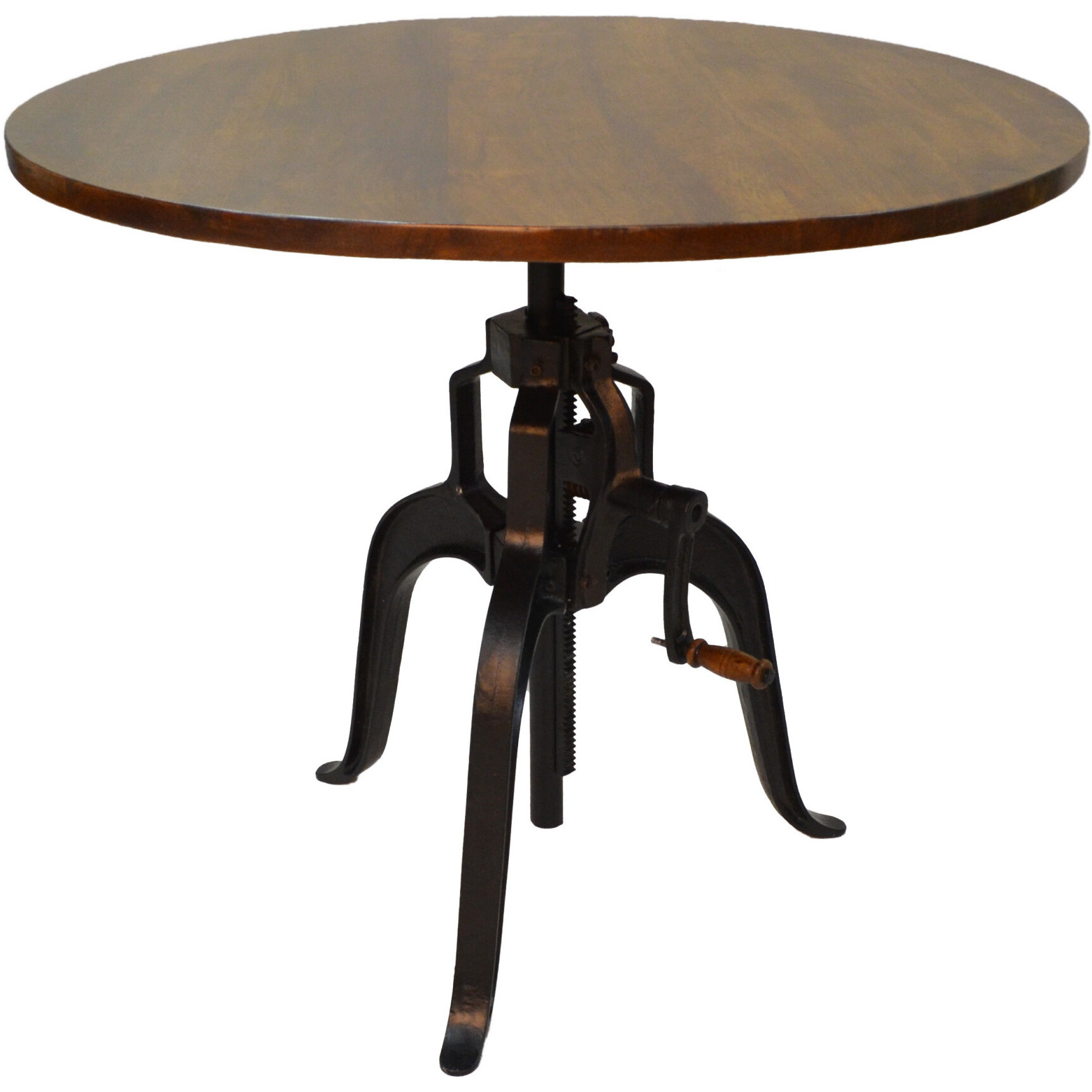 36"" Brown And Gold Rounded Solid Wood And Iron Pedestal Base Dining Table